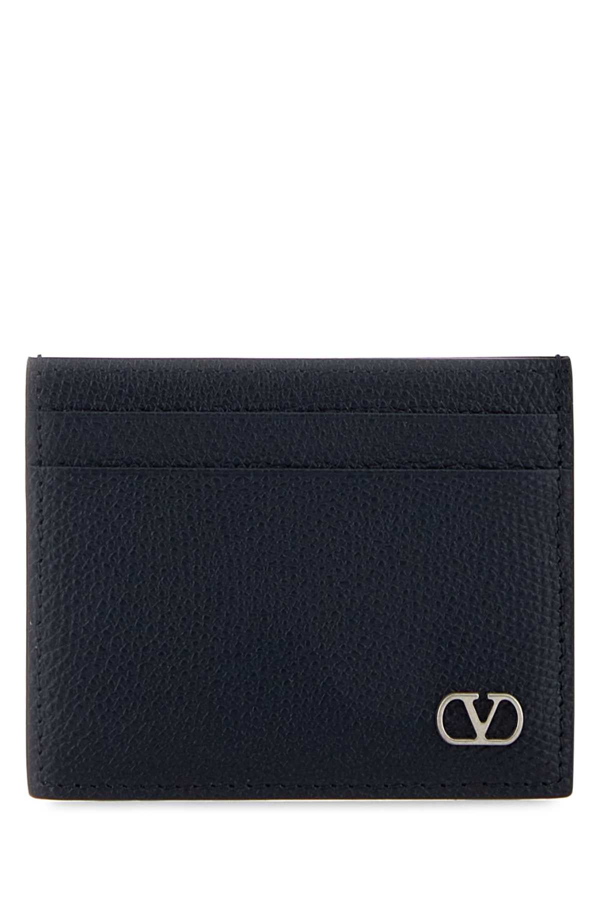 Valentino Garavani Men Midnight Blue Leather Vlogo Signature Card Holder VALENTINO GARAVANI