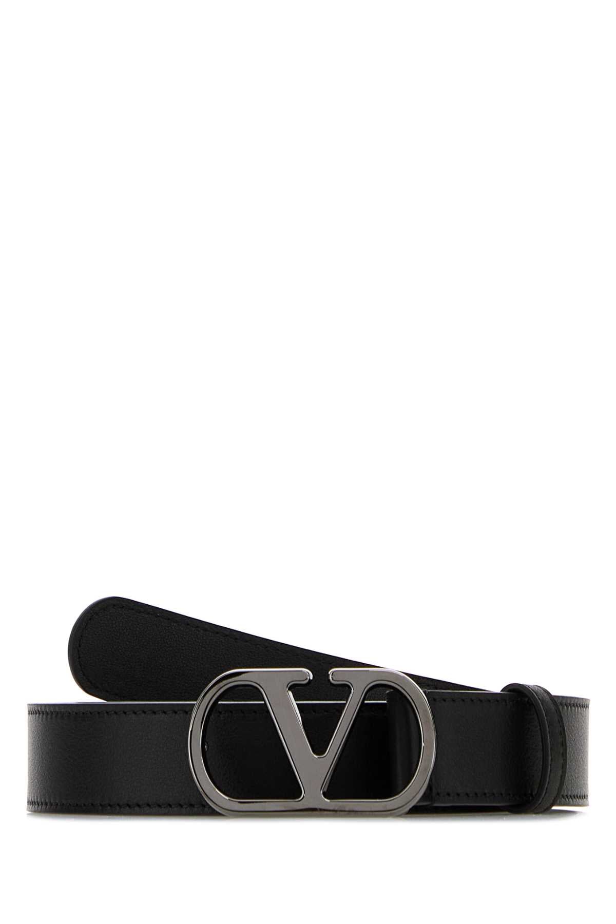 Valentino Garavani Men Black Leather Vlogo Belt VALENTINO GARAVANI