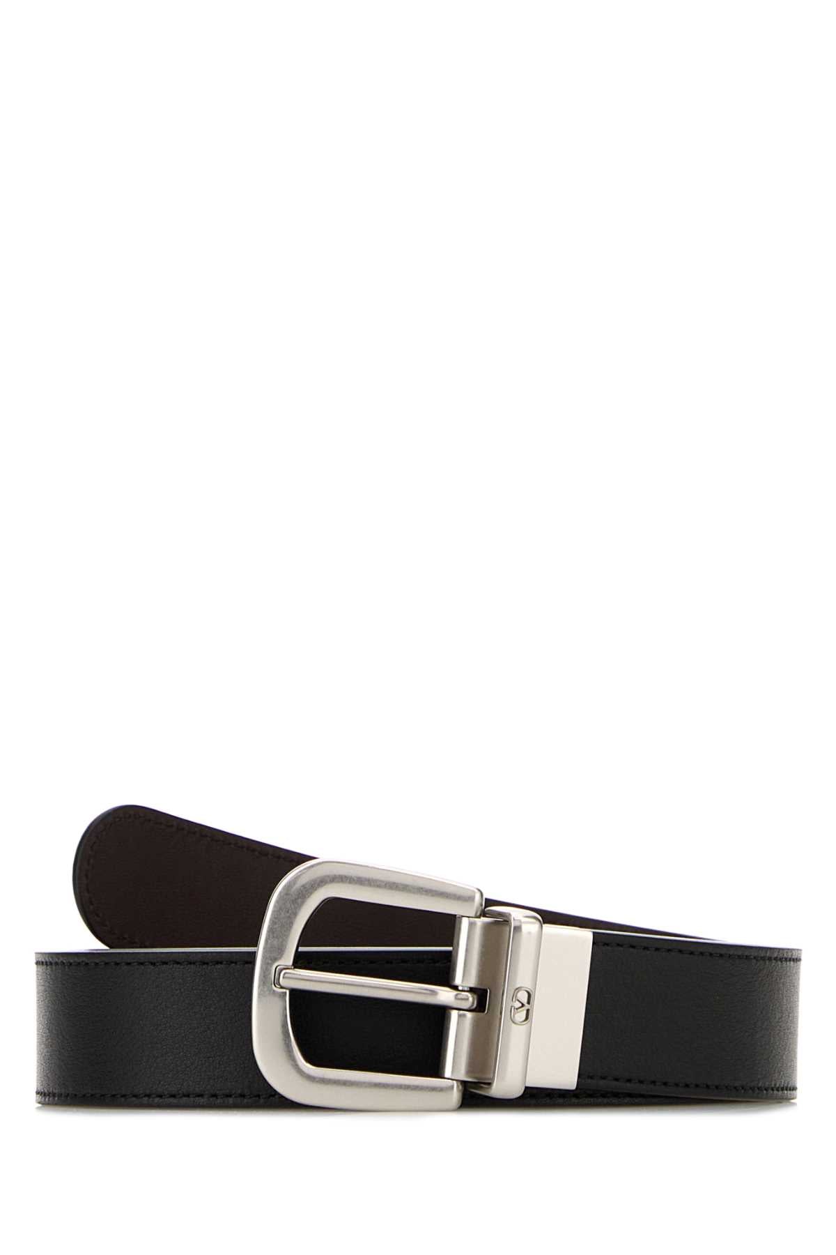 Valentino Garavani Men Black Leather Reversible Belt VALENTINO GARAVANI