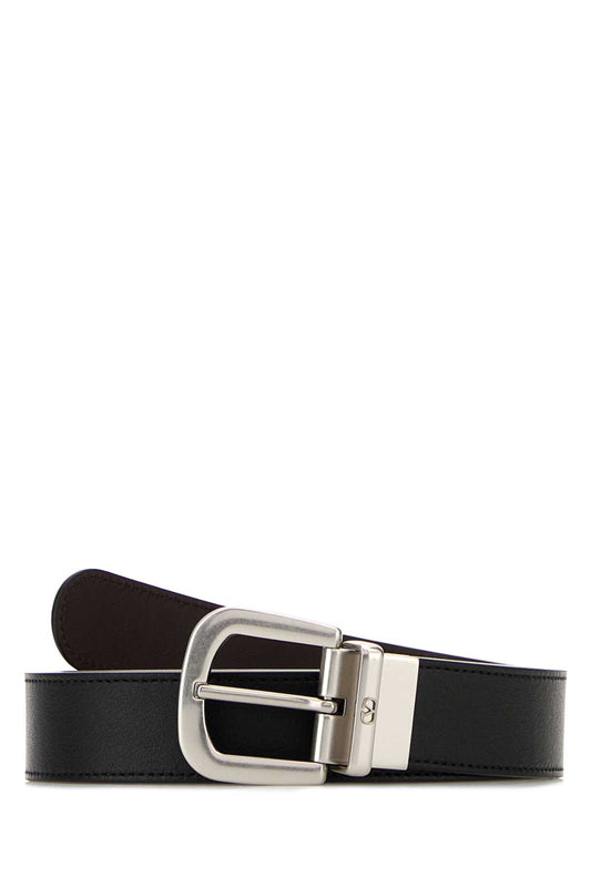 Valentino Garavani Men Black Leather Reversible Belt VALENTINO GARAVANI