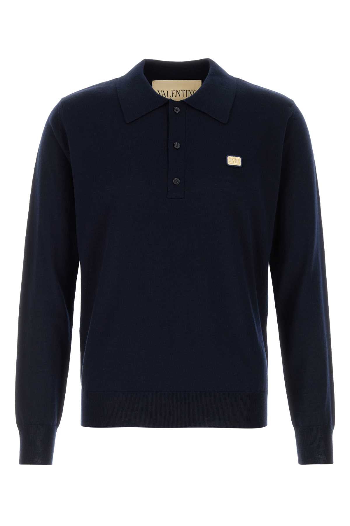 Valentino Garavani Men Midnight Blue Wool Polo Shirt VALENTINO GARAVANI