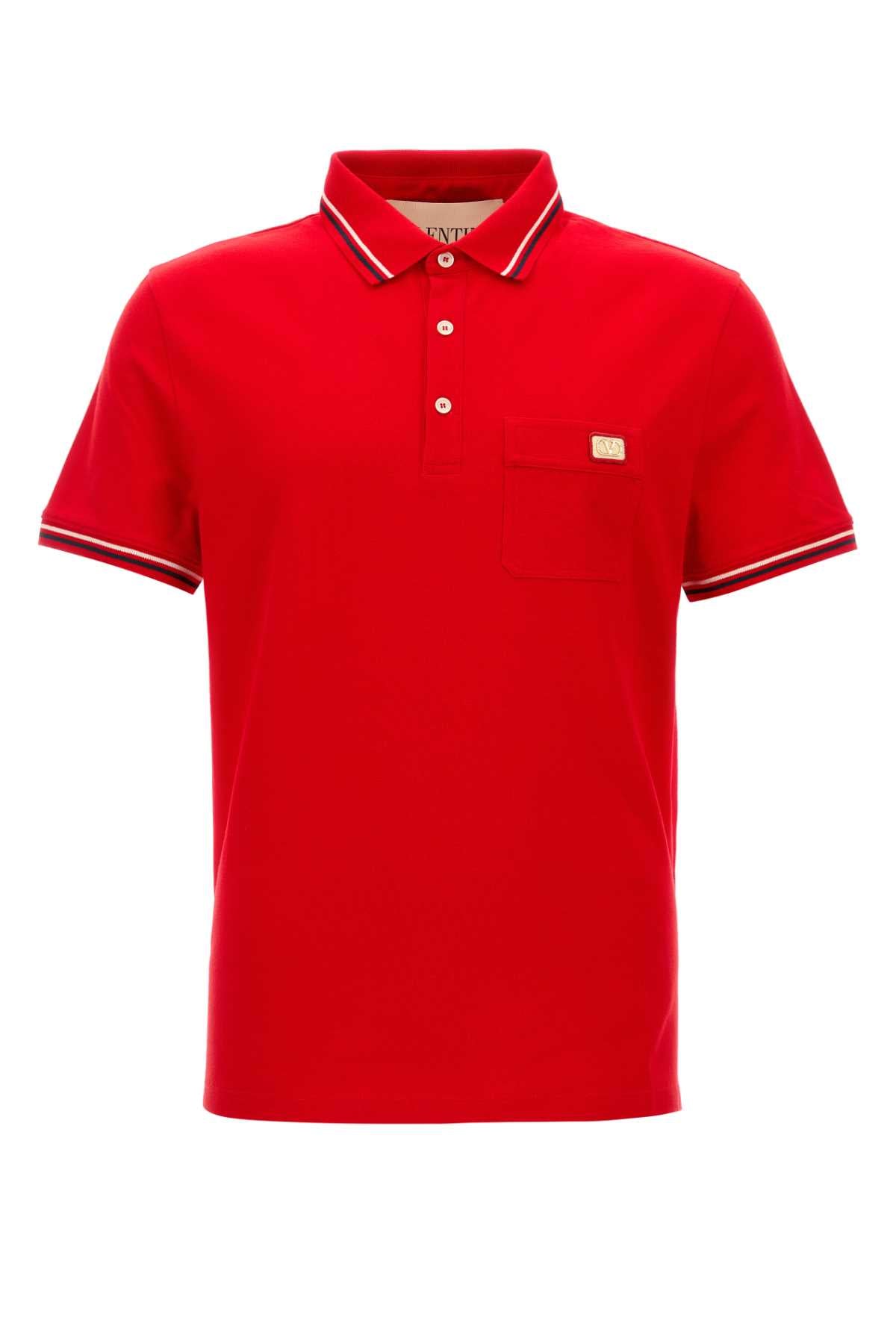 Valentino Garavani Men Red Cotton Polo Shirt VALENTINO GARAVANI