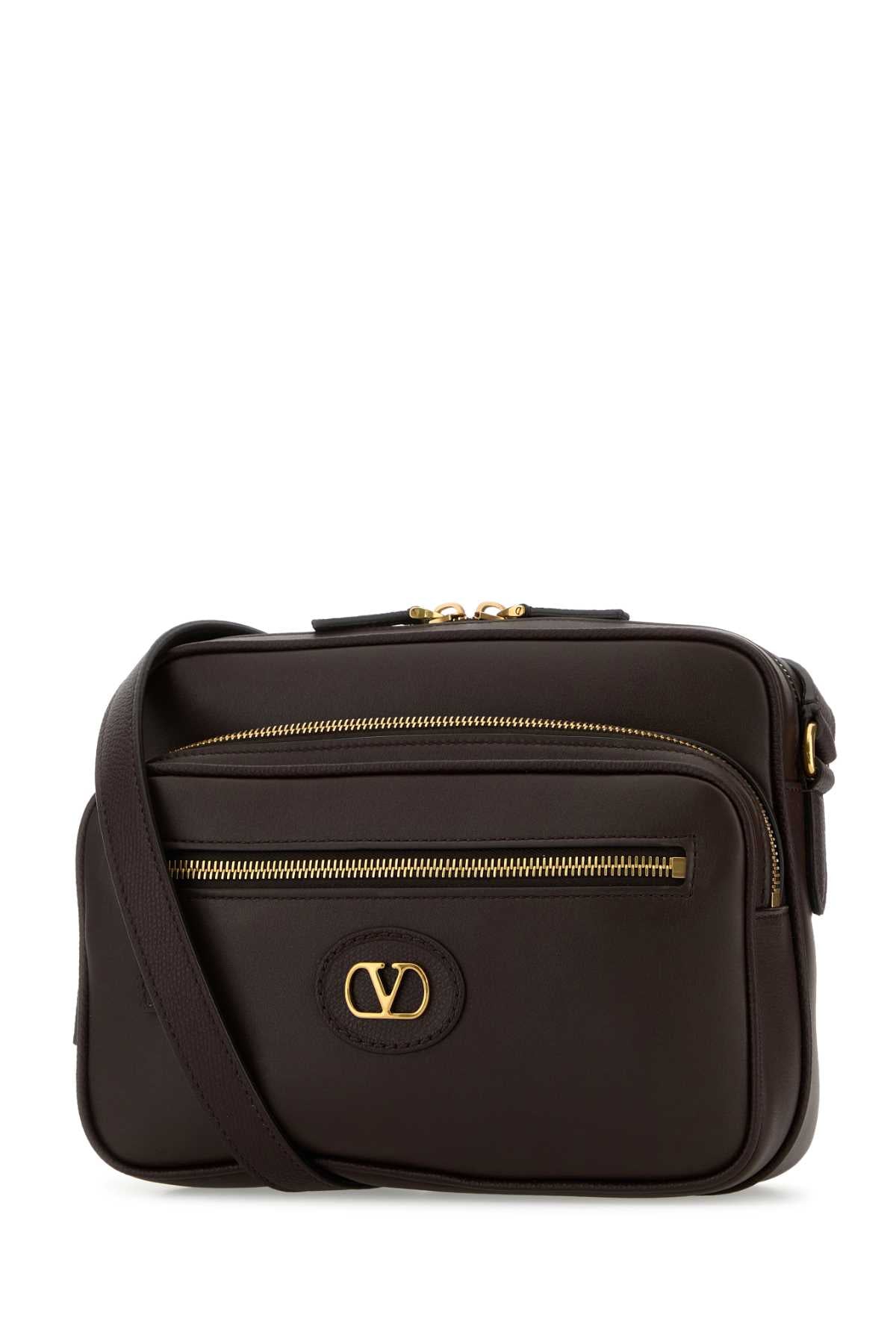Valentino Garavani Men Dark Brown Leather Antibes Crossbody Bag VALENTINO GARAVANI