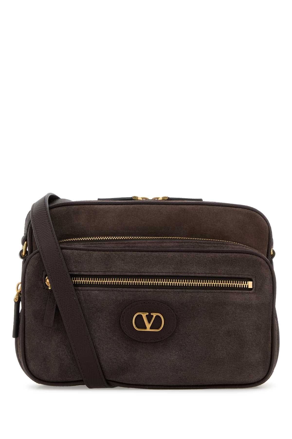 Valentino Garavani Men Dark Brown Suede Antibes Crossbody Bag VALENTINO GARAVANI