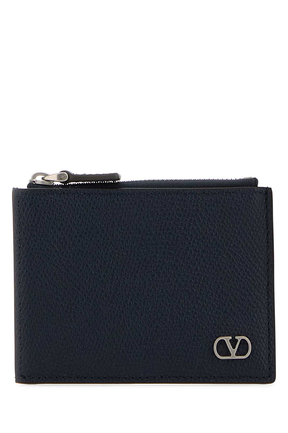 Valentino Garavani Men Midnight Blue Leather Coin Purse VALENTINO GARAVANI