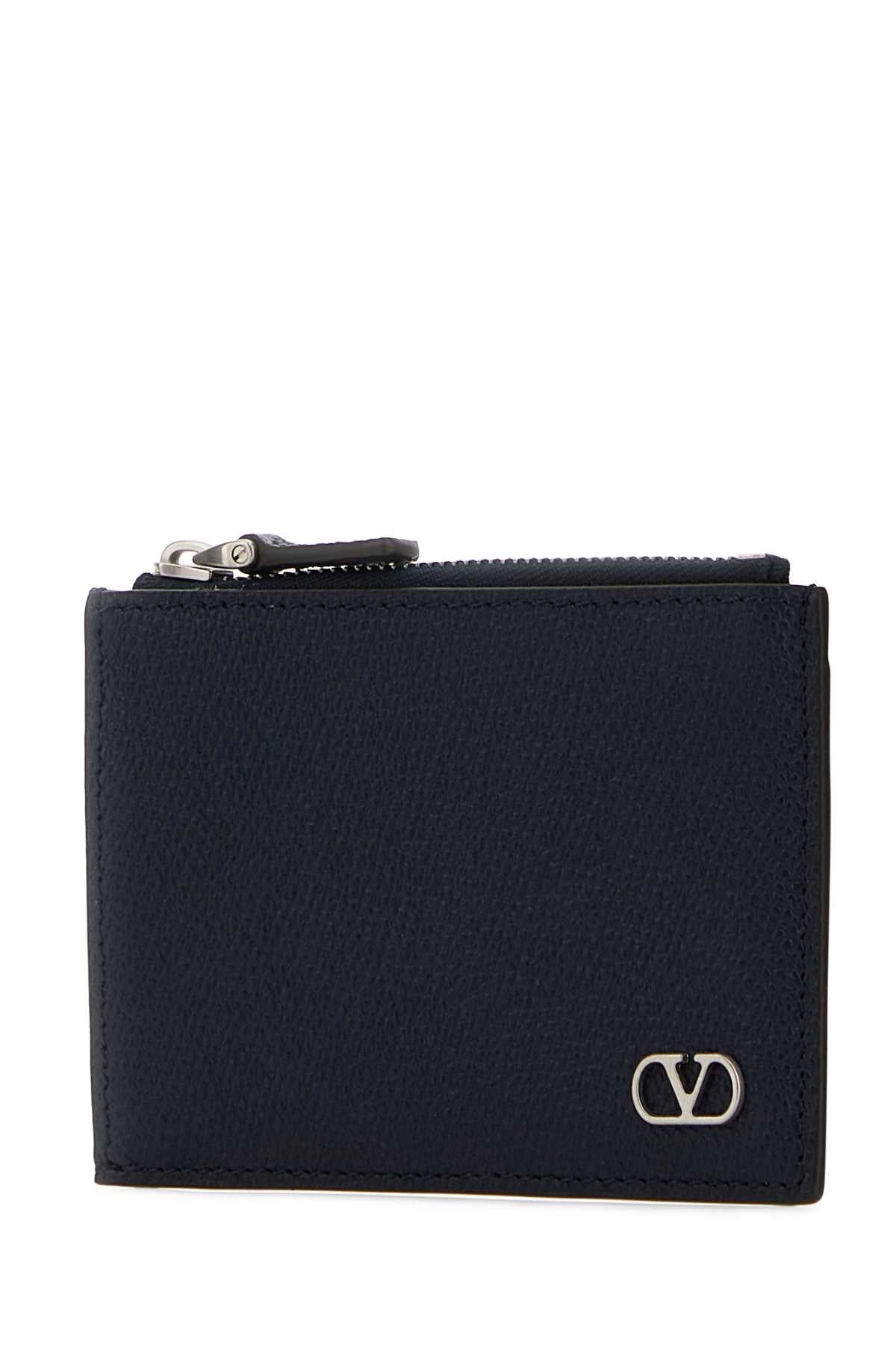 Valentino Garavani Men Midnight Blue Leather Coin Purse VALENTINO GARAVANI