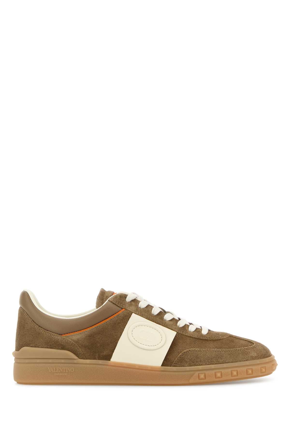 Valentino Garavani Men Cappuccino Suede Upvillage Sneakersâ VALENTINO GARAVANI