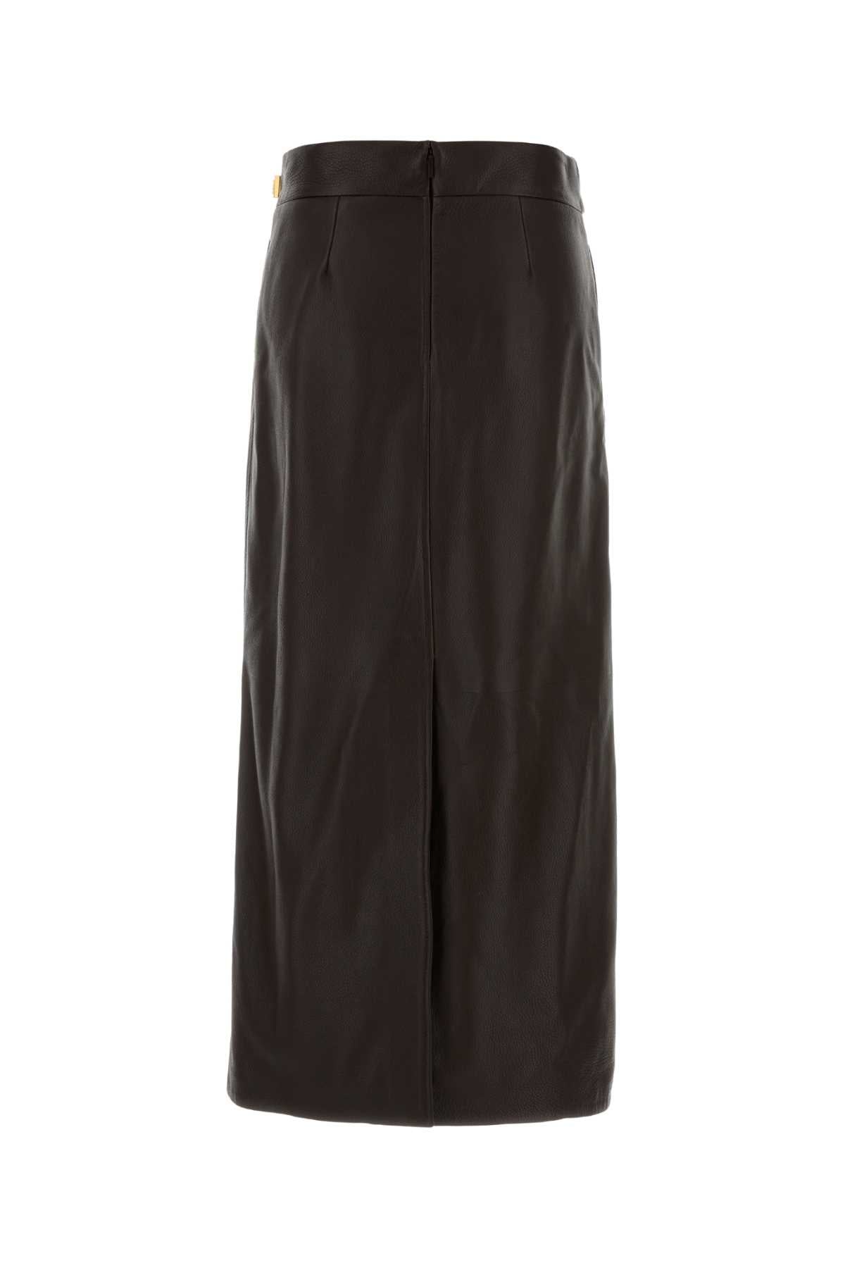 Salvatore Ferragamo Women Dark Brown Leather Skirt FERRAGAMO