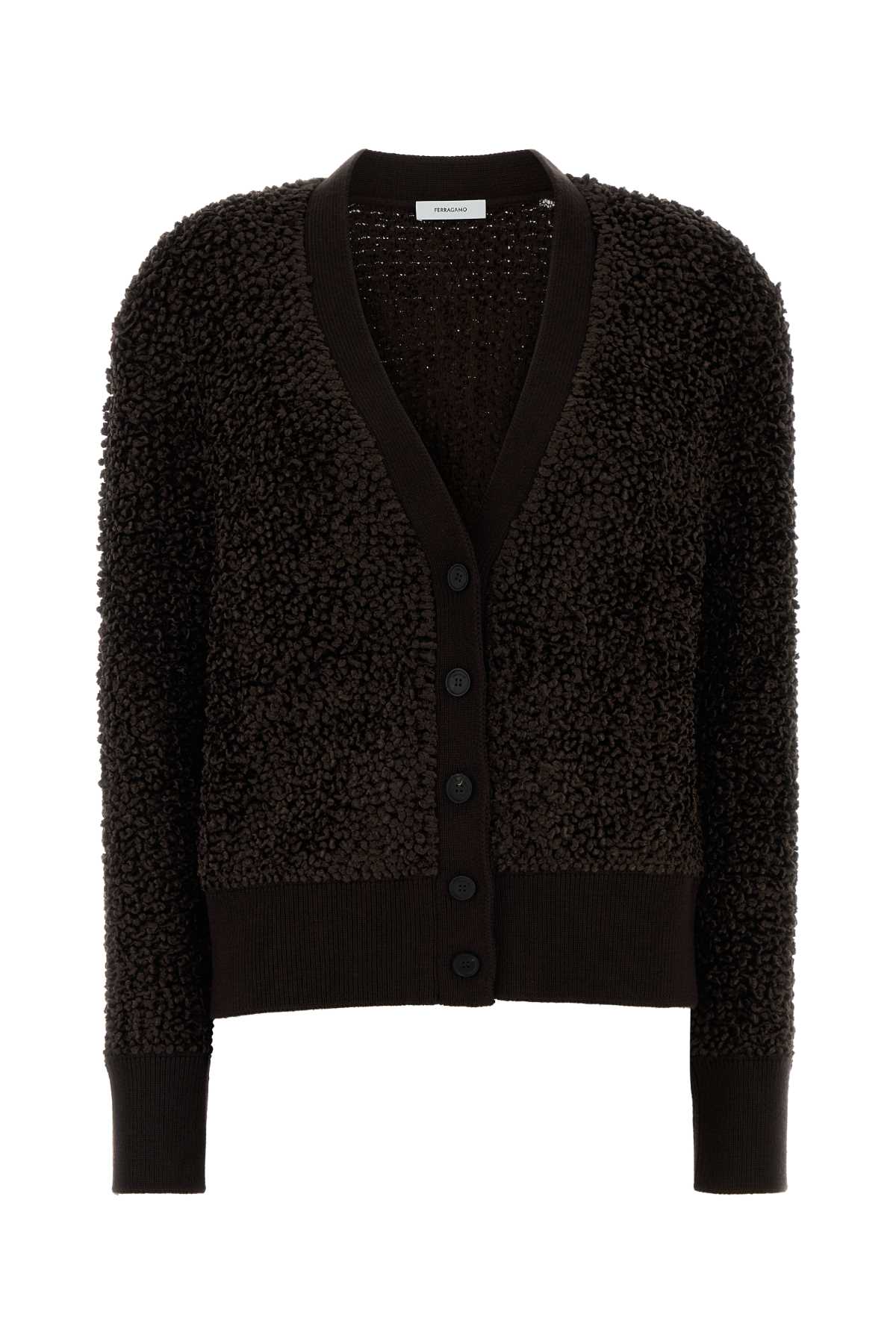 Salvatore Ferragamo Women Dark Brown Boucle Cardigan FERRAGAMO