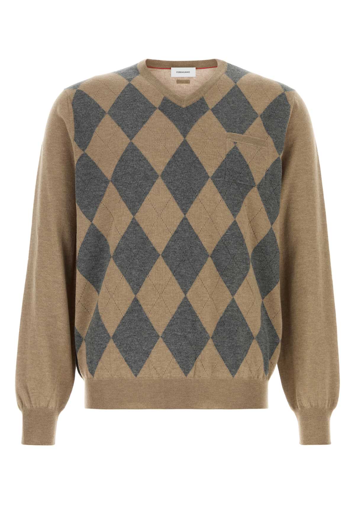 Salvatore Ferragamo Men Cappuccino Wool Sweater FERRAGAMO
