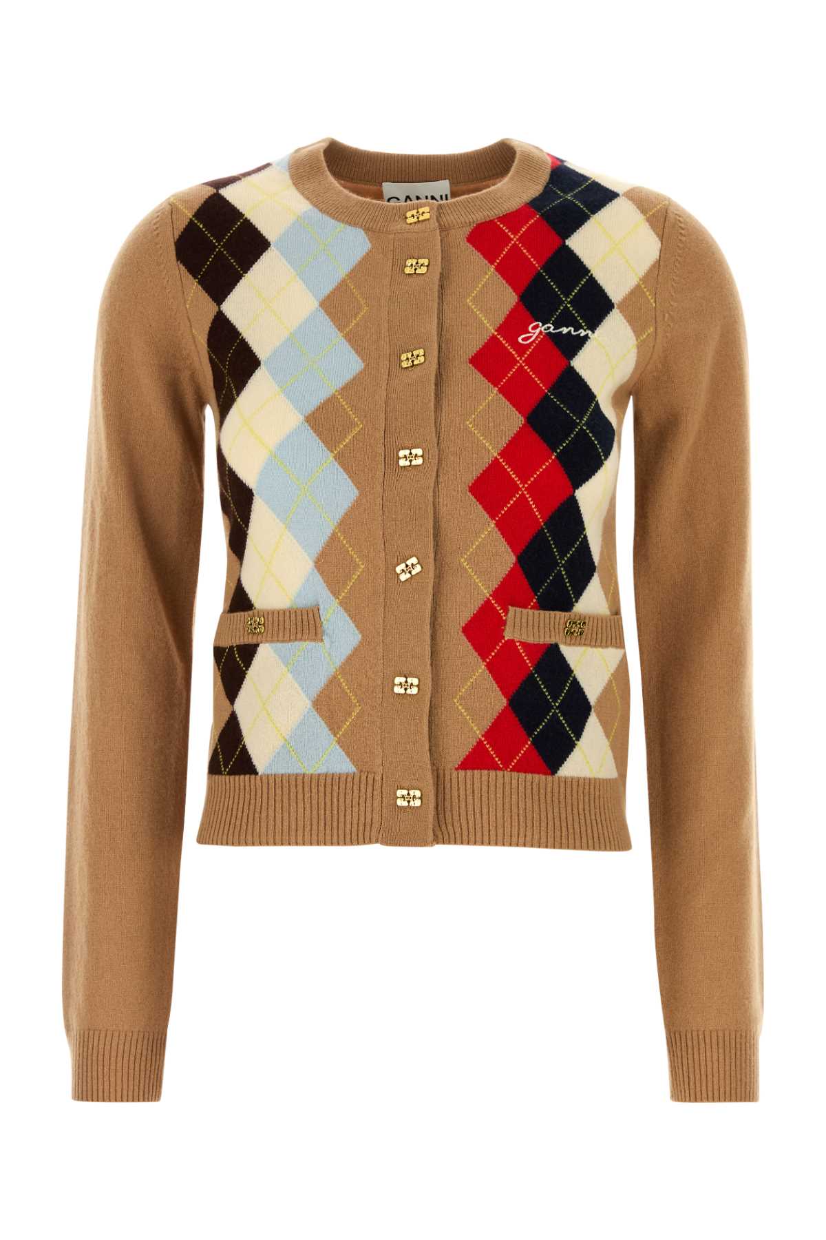 Ganni Women Camel Wool Blend Cardigan GANNI