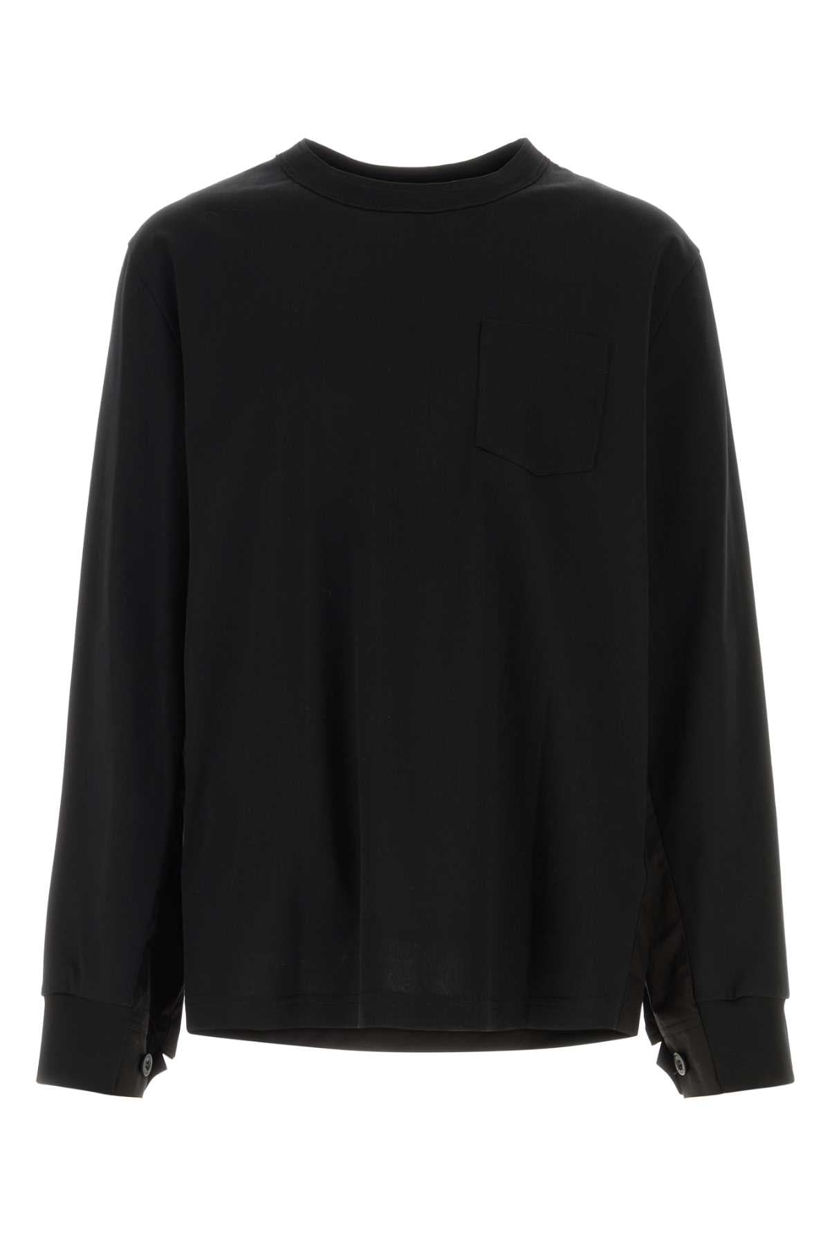 Sacai Men Black Jersey And Poplin Oversize T-Shirt SACAI