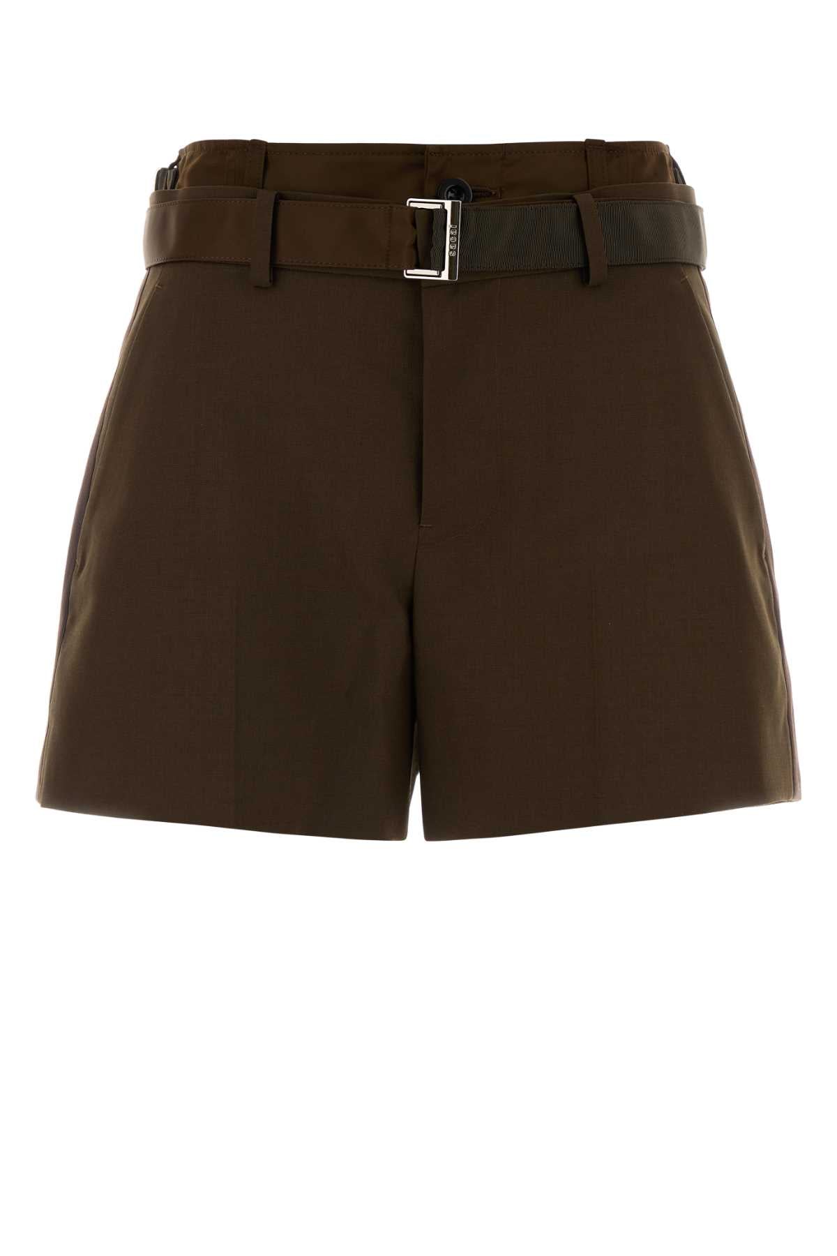Sacai Women Olive Green Polyester Blend Shorts SACAI