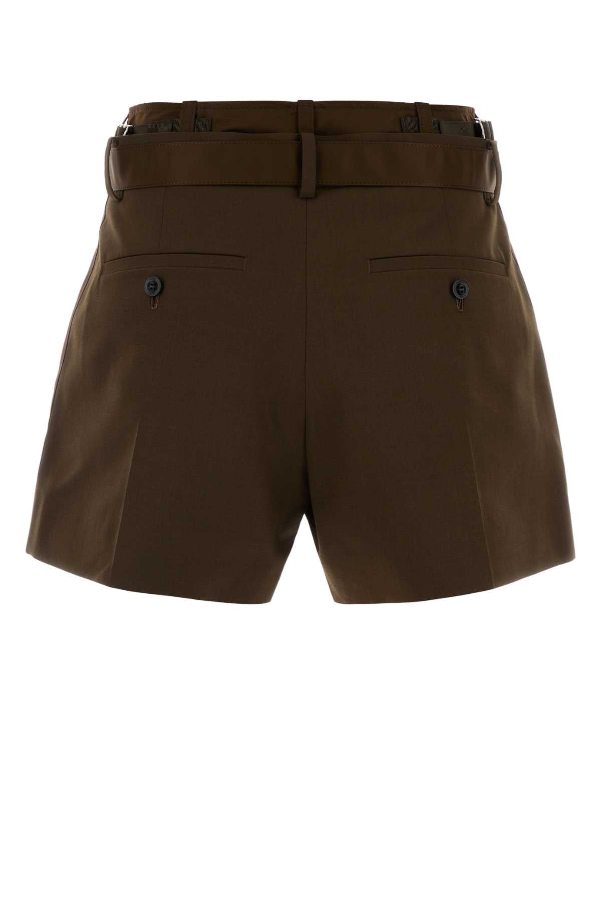 Sacai Women Olive Green Polyester Blend Shorts SACAI