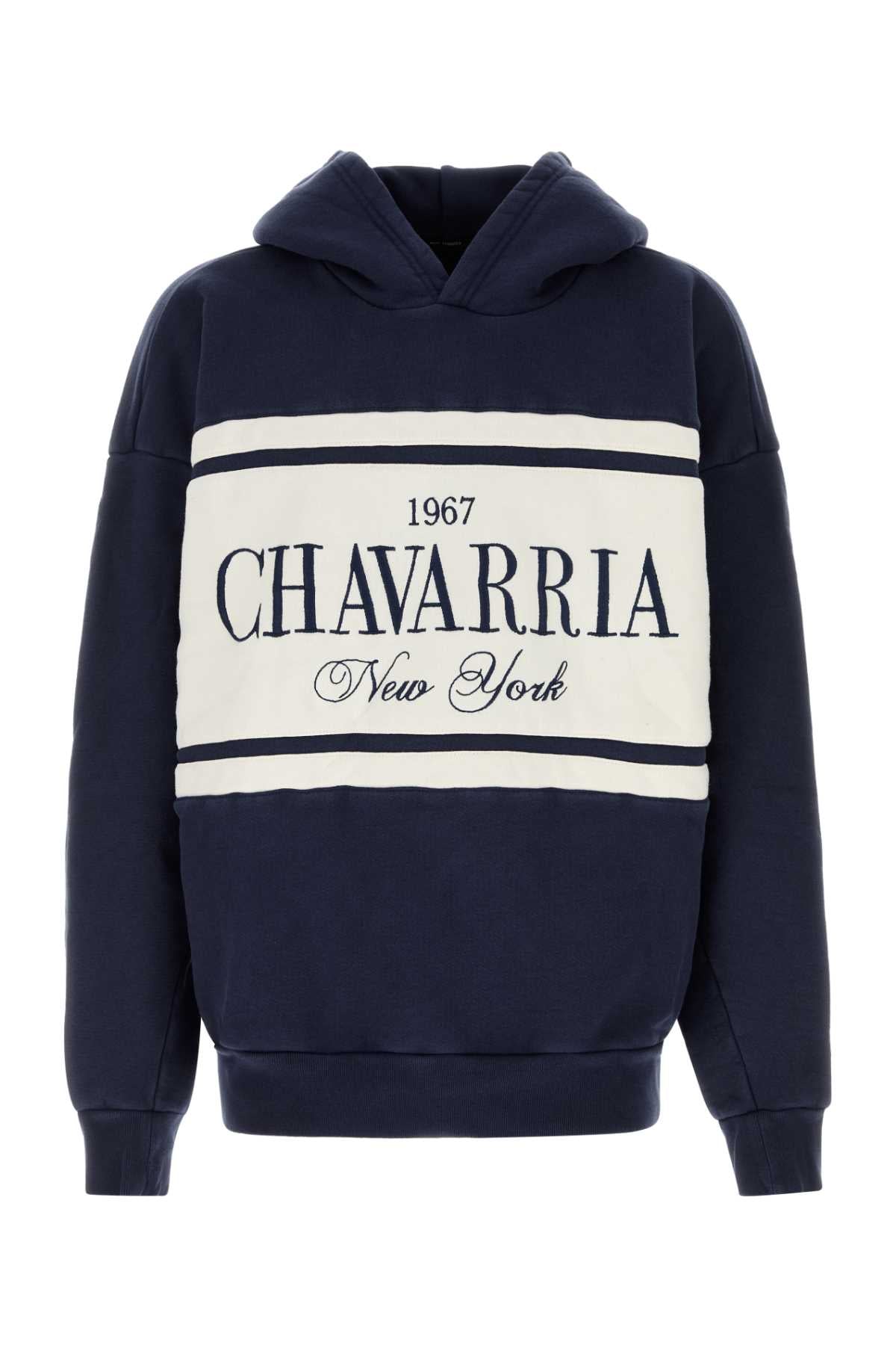 Willy Chavarria Men Navy Blue Cotton Oversize Chavarria Stripe Sweatshirt WILLY CHAVARRIA