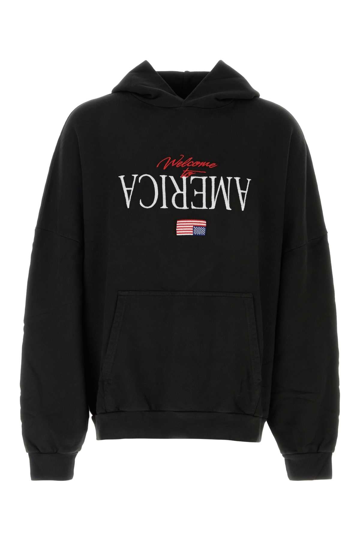 Willy Chavarria Men Black Cotton Oversize Welcome To America Sweatshirt WILLY CHAVARRIA