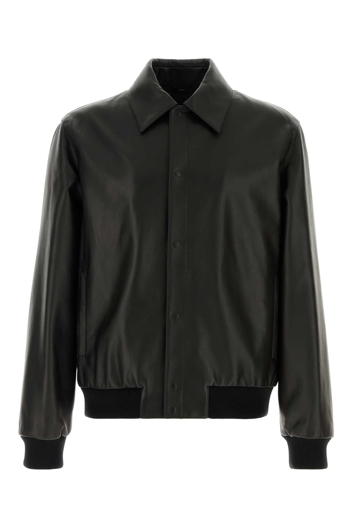 Fendi Men Black Leather Bomber Jacket FENDI