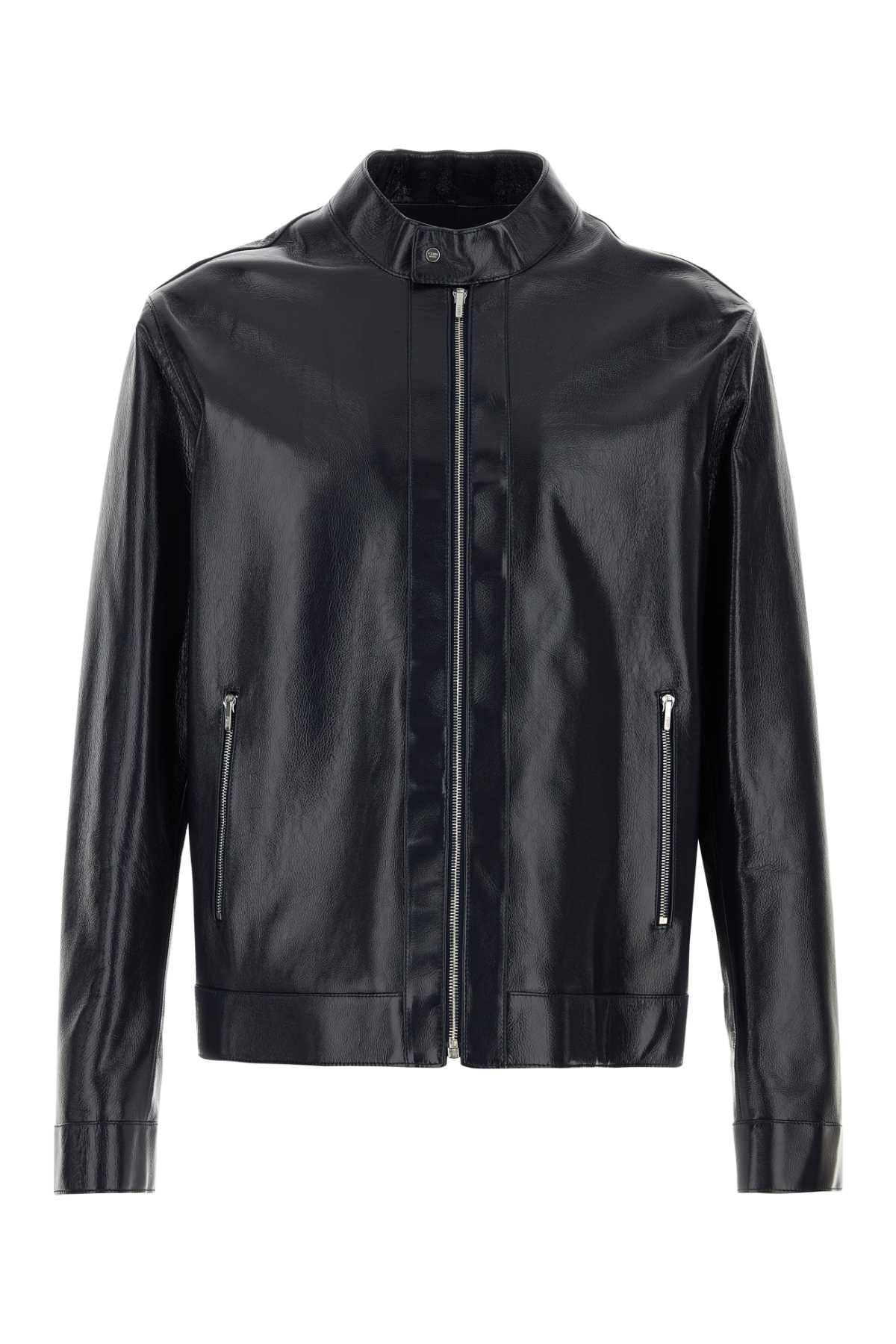 Fendi Men Midnight Blue Leather Jacket FENDI
