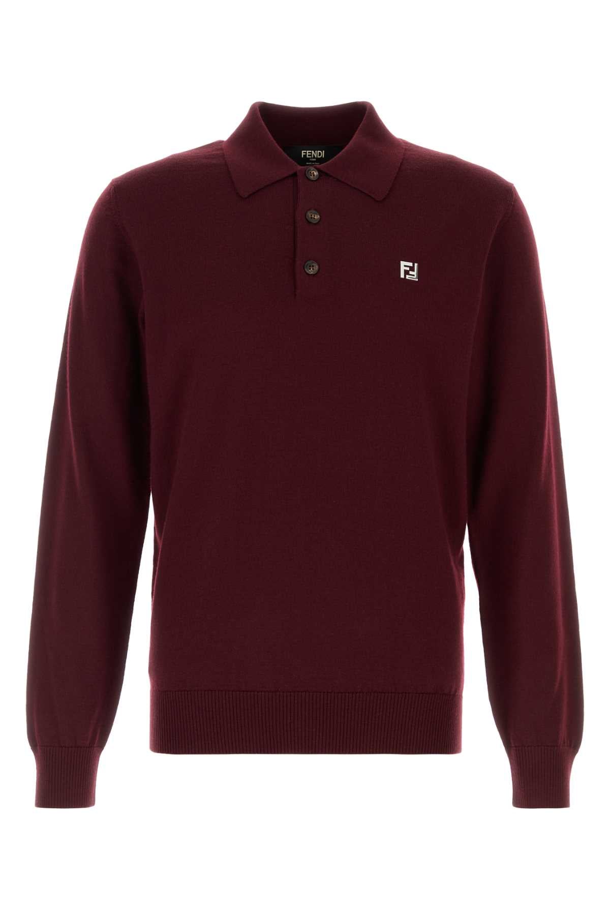 Fendi Men Burgundy Stretch Wool Polo Shirt FENDI