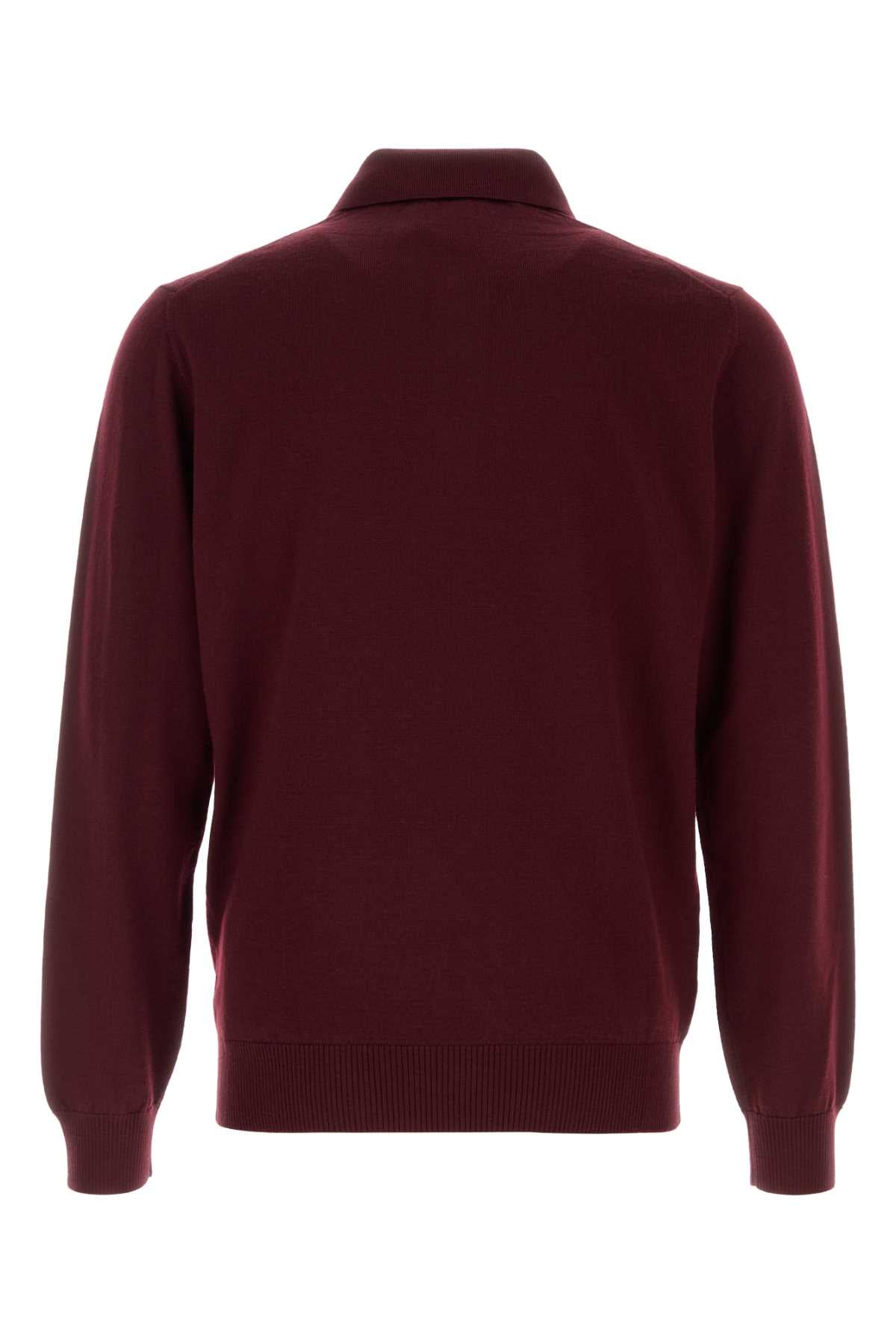 Fendi Men Burgundy Stretch Wool Polo Shirt FENDI