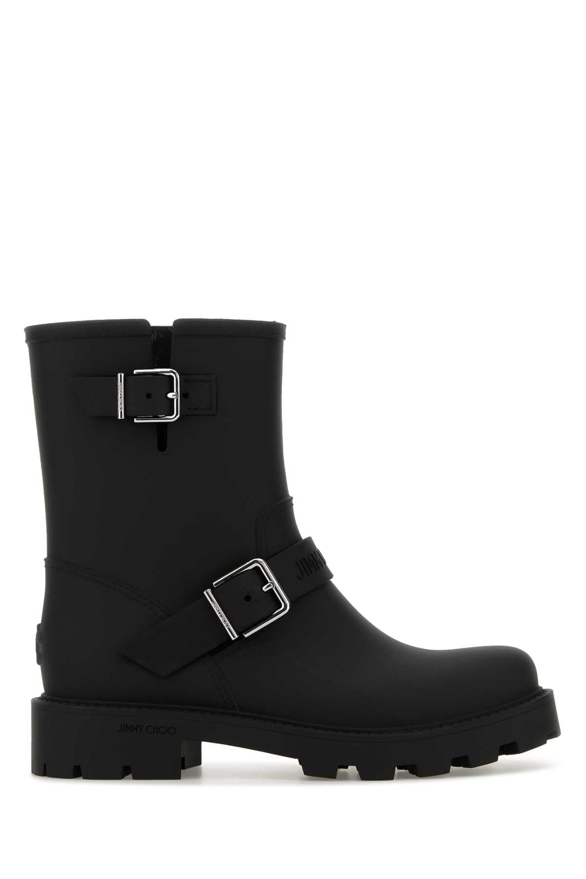 Jimmy Choo Women Black Rubber Biker Rain Ankle Boots JIMMY CHOO