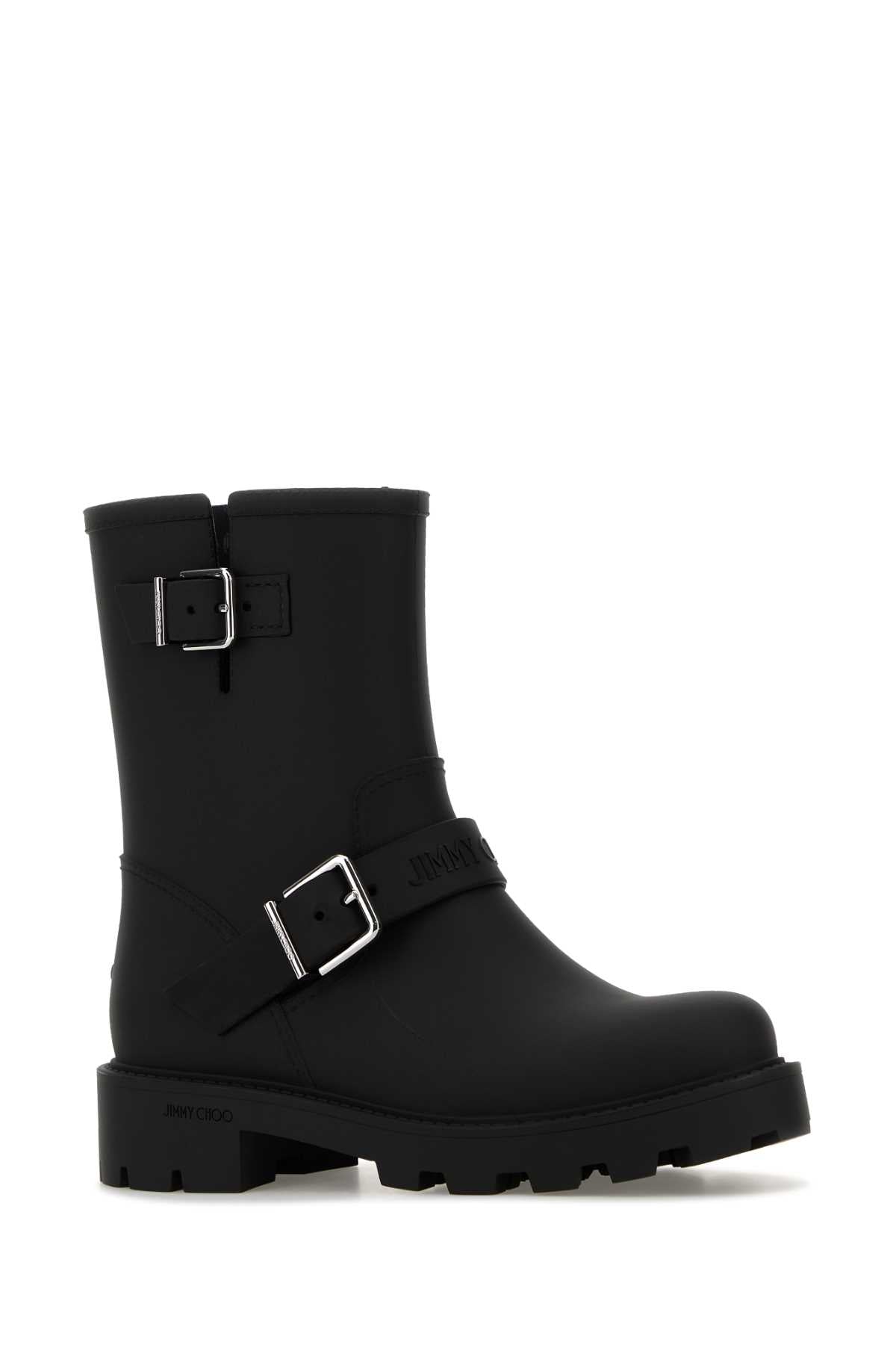Jimmy Choo Women Black Rubber Biker Rain Ankle Boots JIMMY CHOO