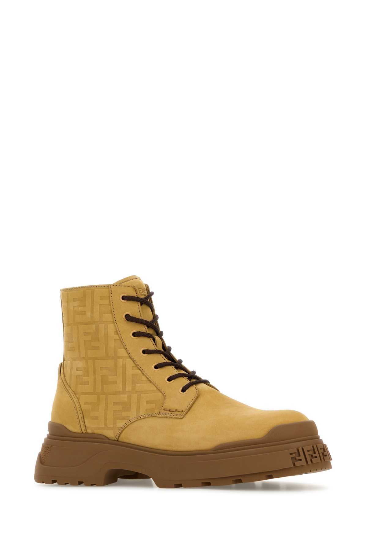 Fendi Men Beige Suede Fendi Force Light Ankle Boots