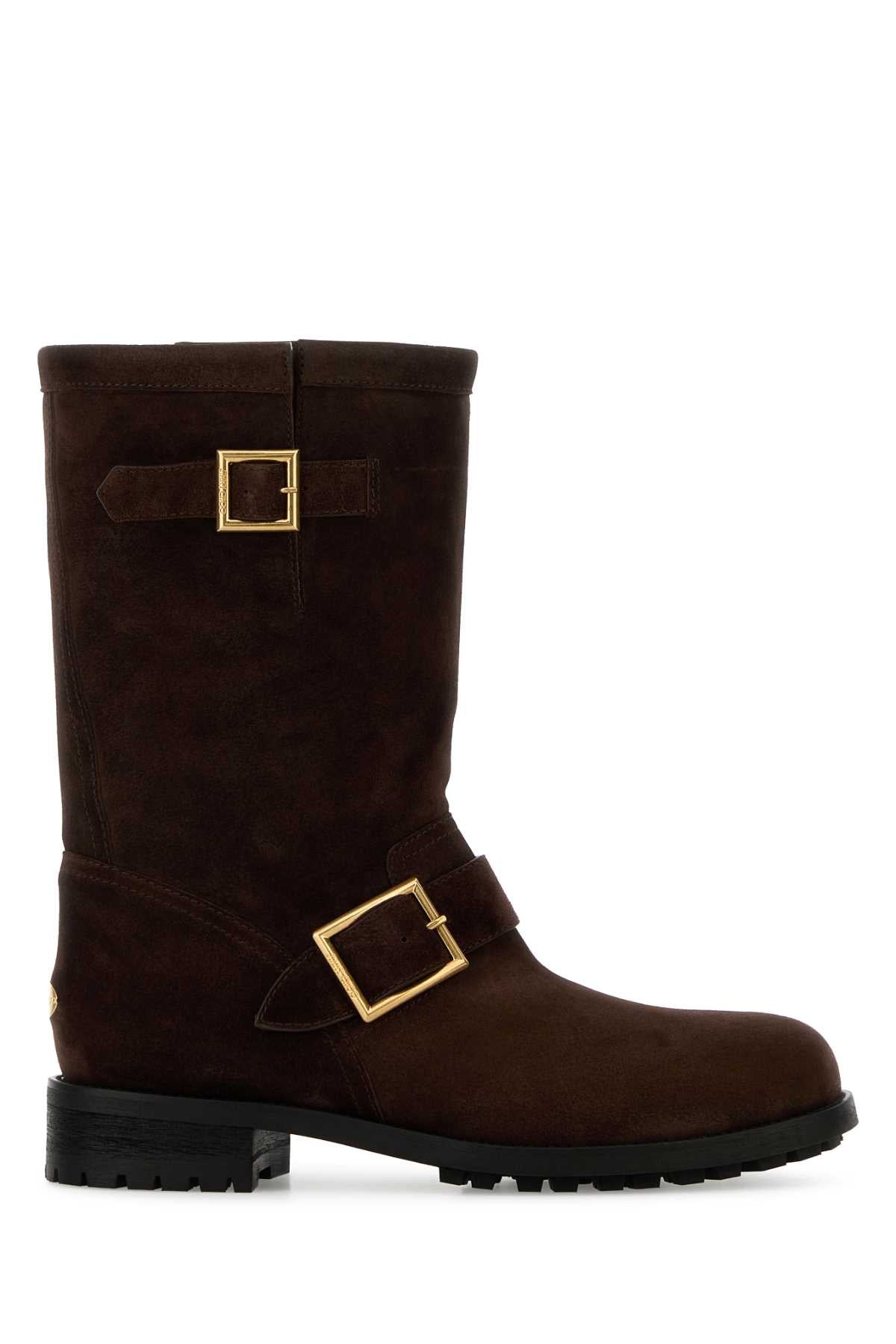 Jimmy Choo Women Chocolate Suede Biker Ankle Boots JIMMY CHOO
