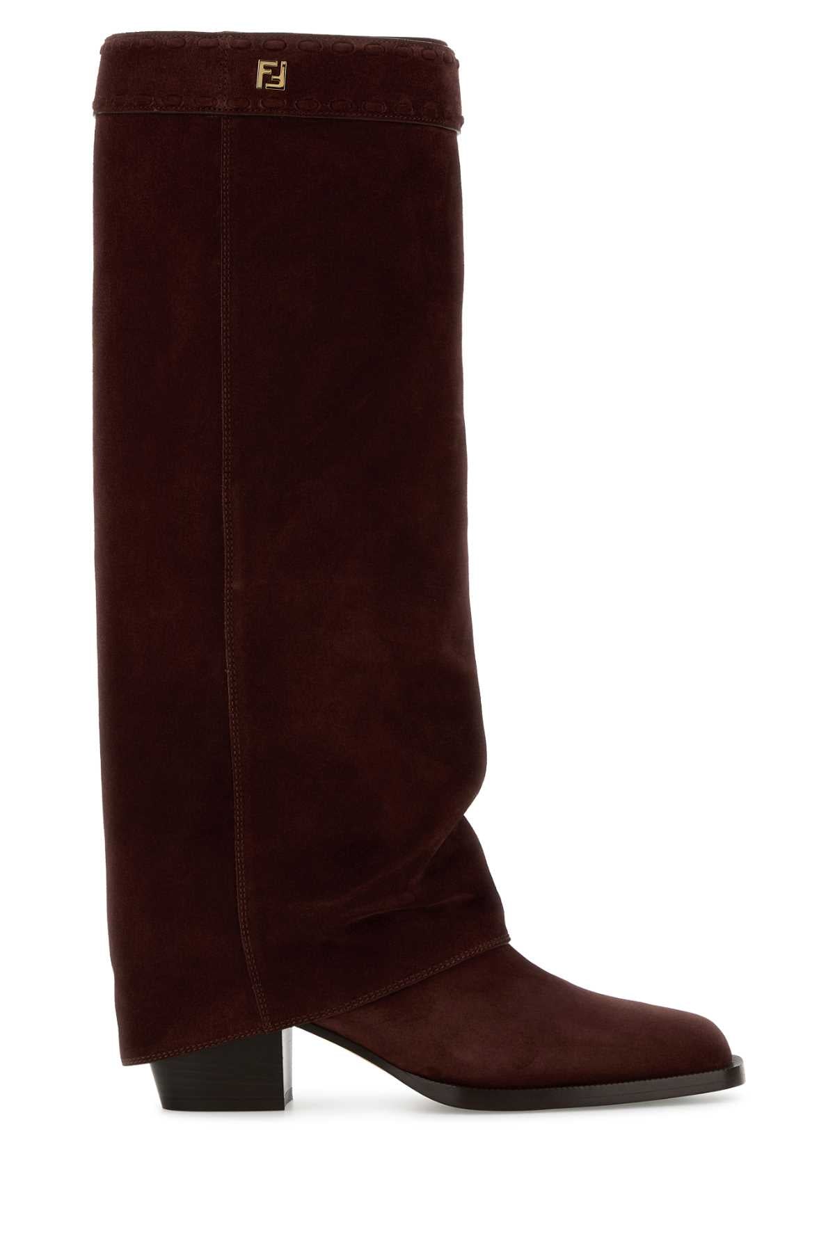 Fendi Women Burgundy Suede Minerva Boots FENDI