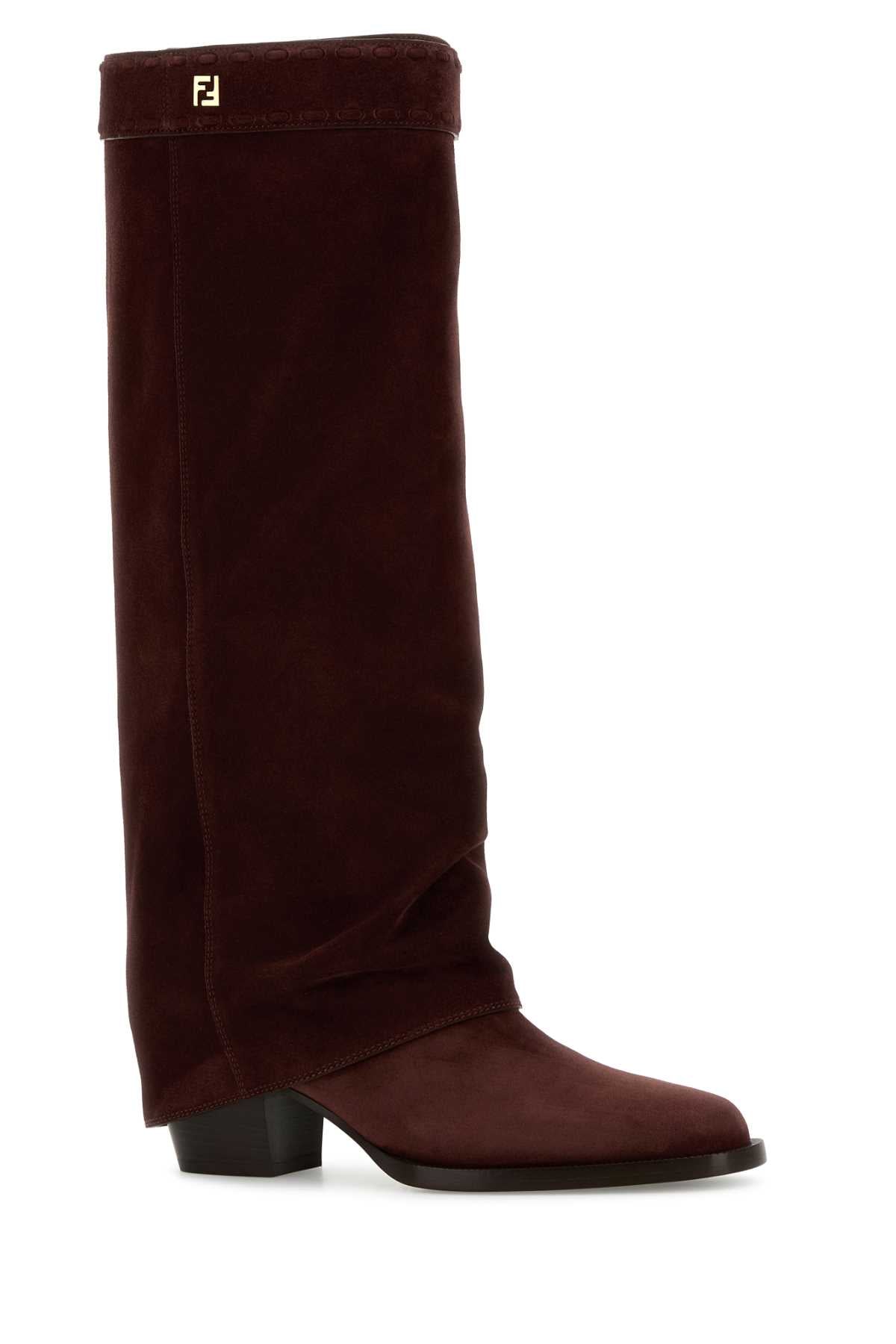 Fendi Women Burgundy Suede Minerva Boots FENDI