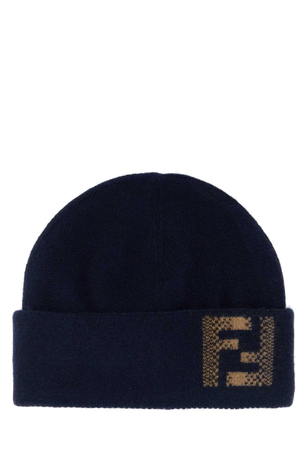 Fendi Men Midnight Blue Wool Blend Beanie Hat FENDI