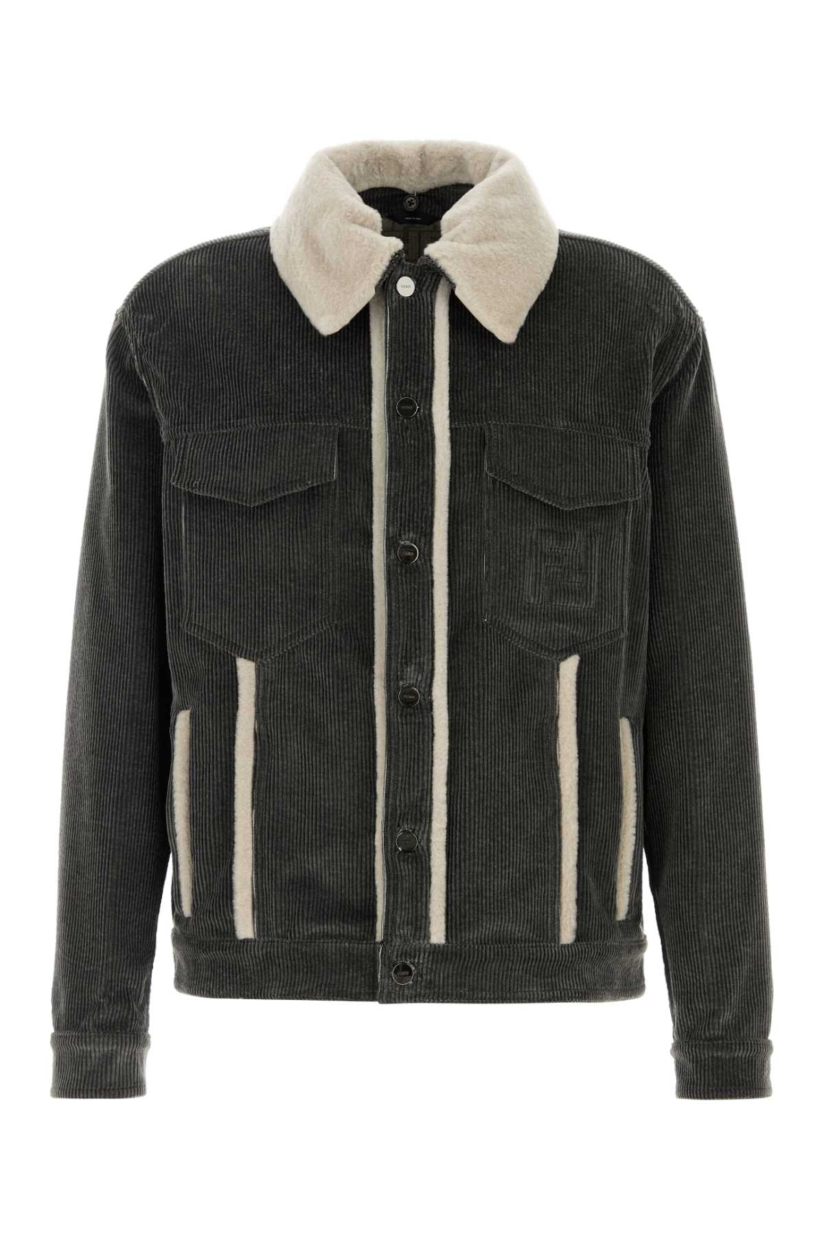 Fendi Men Dark Grey Velvet Jacket FENDI