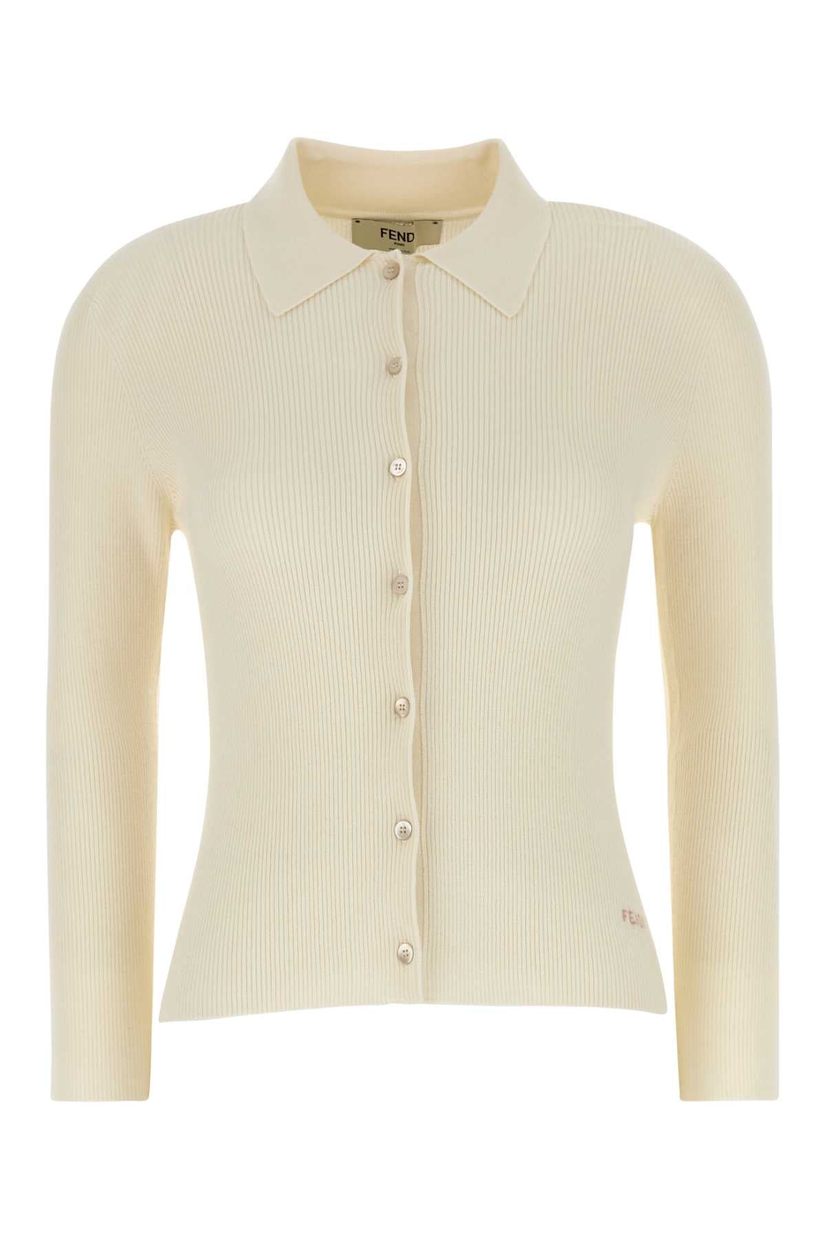 Fendi Women Cream Stretch Wool Blend Shirt FENDI