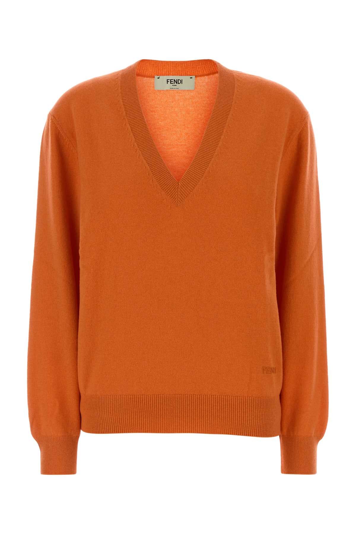 Fendi Women Orange Stretch Cashmere Sweater FENDI