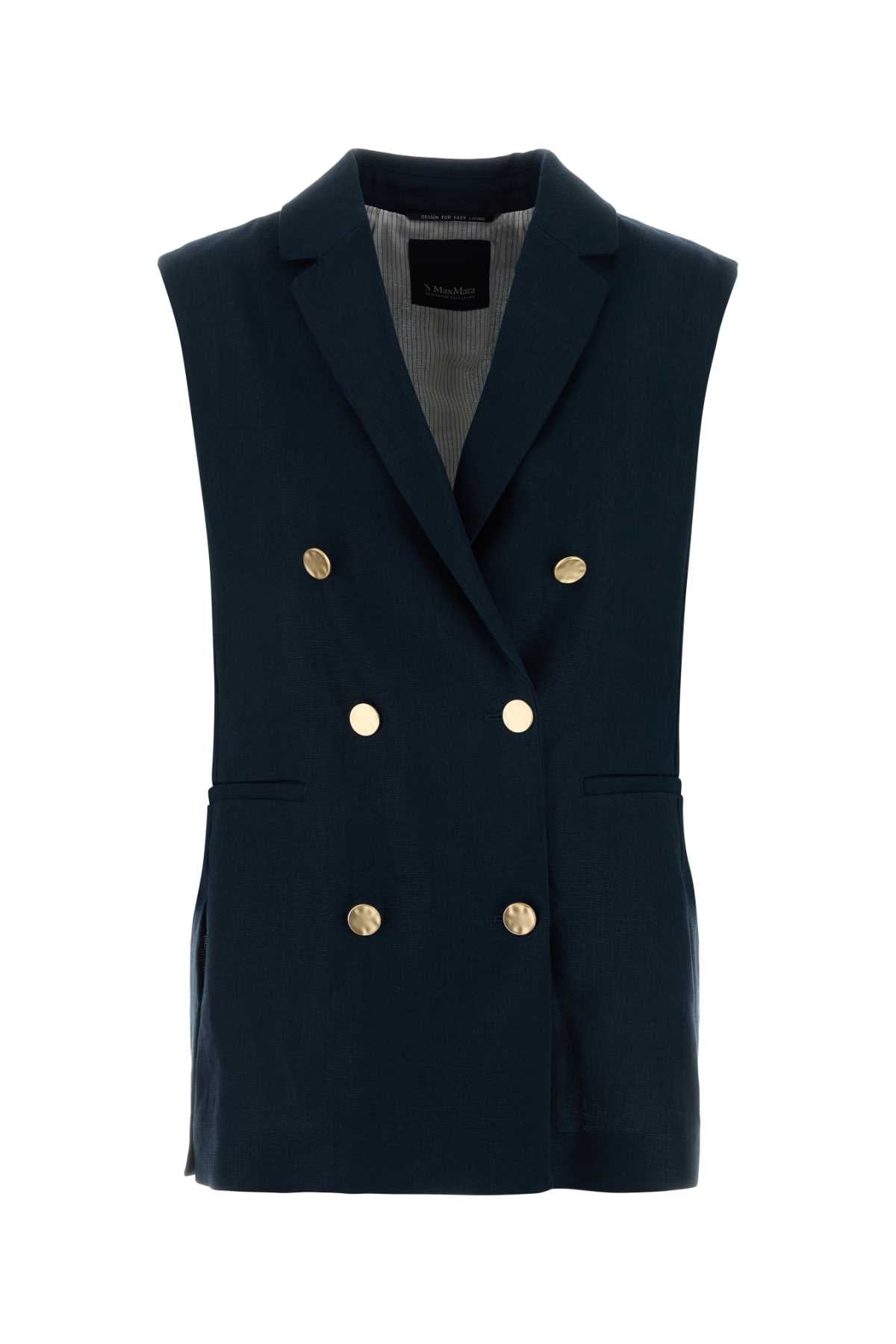 S Maxmara Women Midnight Blue Linen Bird Vest S MAX MARA