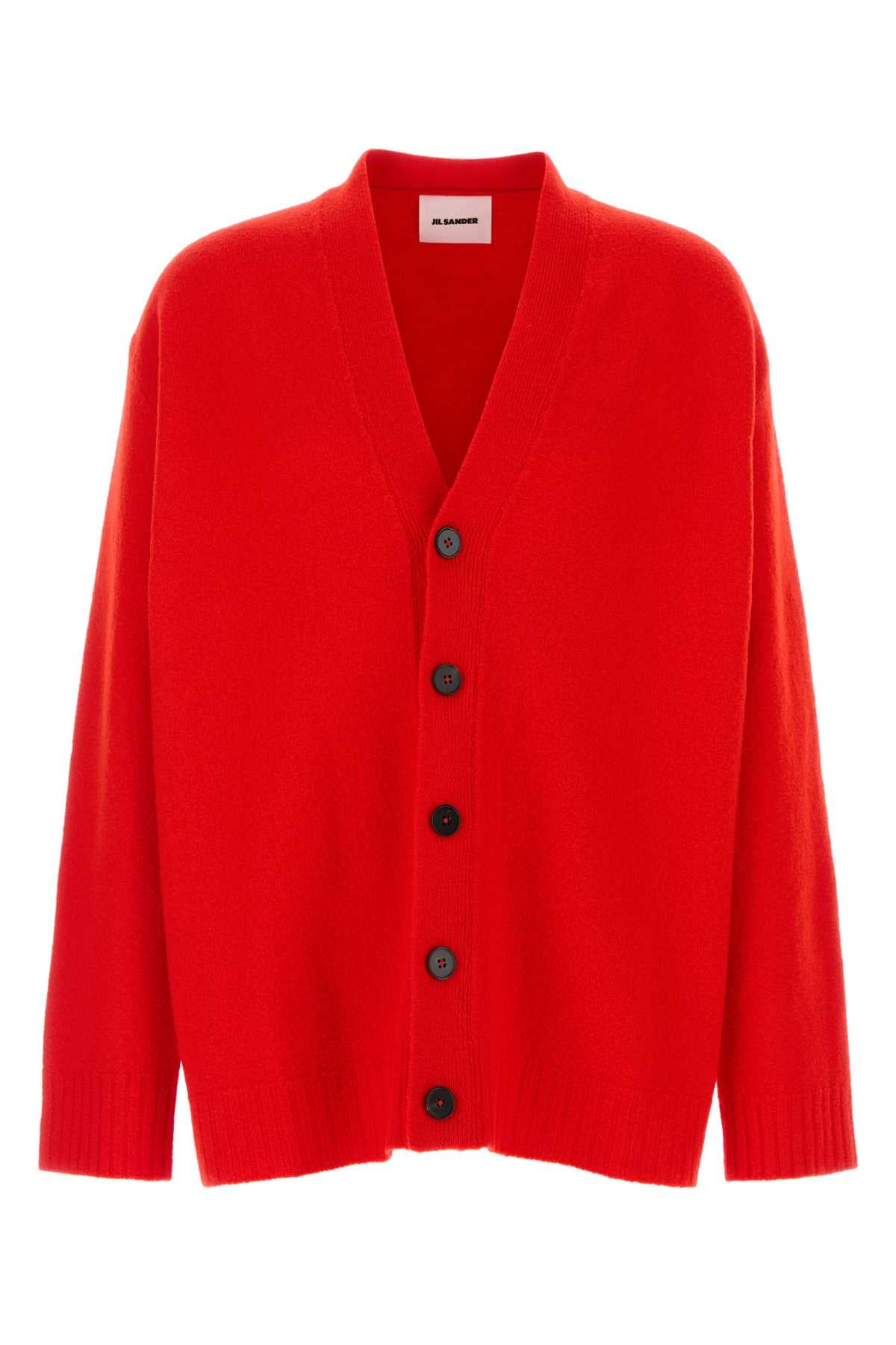 Jil Sander Men Red Wool Cardigan JIL SANDER