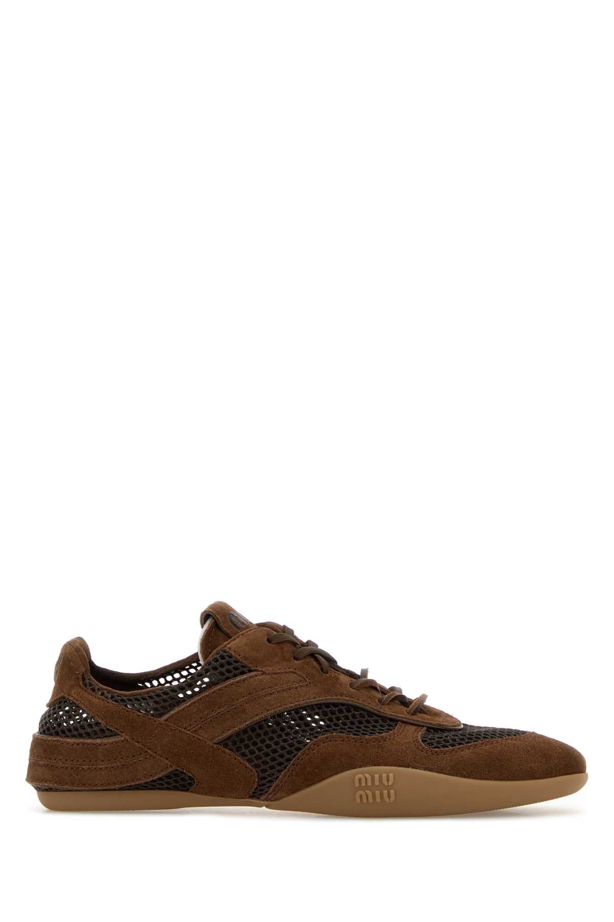 Miu Miu Women Brown Suede And Mesh Sneakers MIU MIU