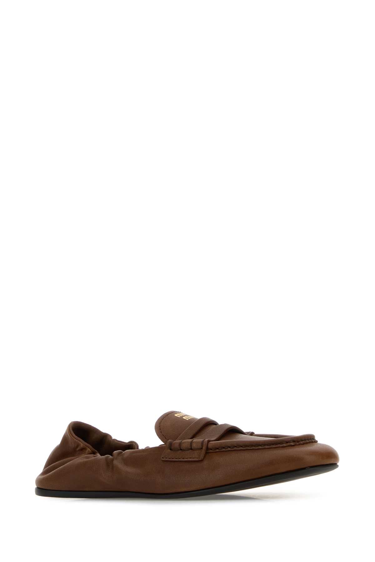 Miu Miu Women Brown Nappa Leather Ruches Loafers MIU MIU