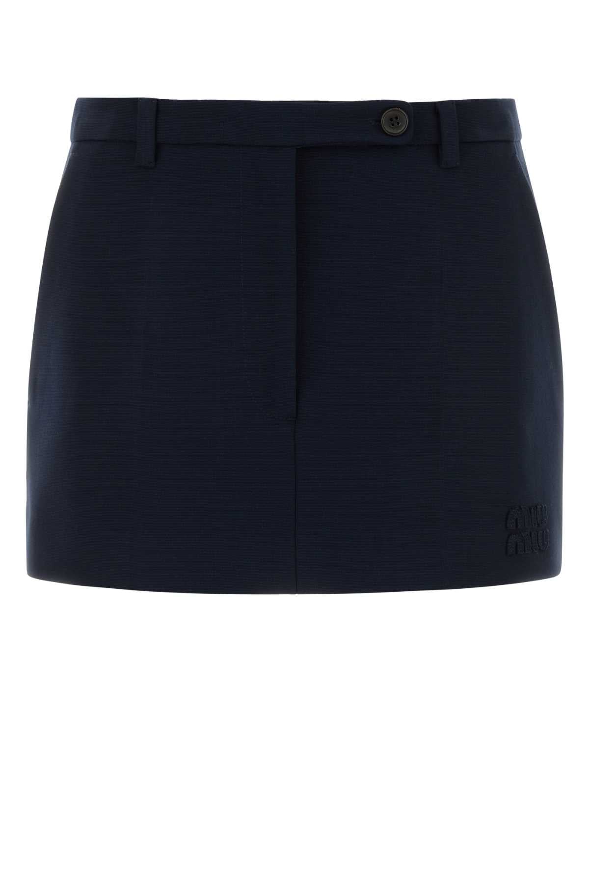 Miu Miu Women Navy Stretch Jersey Mini Skirt MIU MIU
