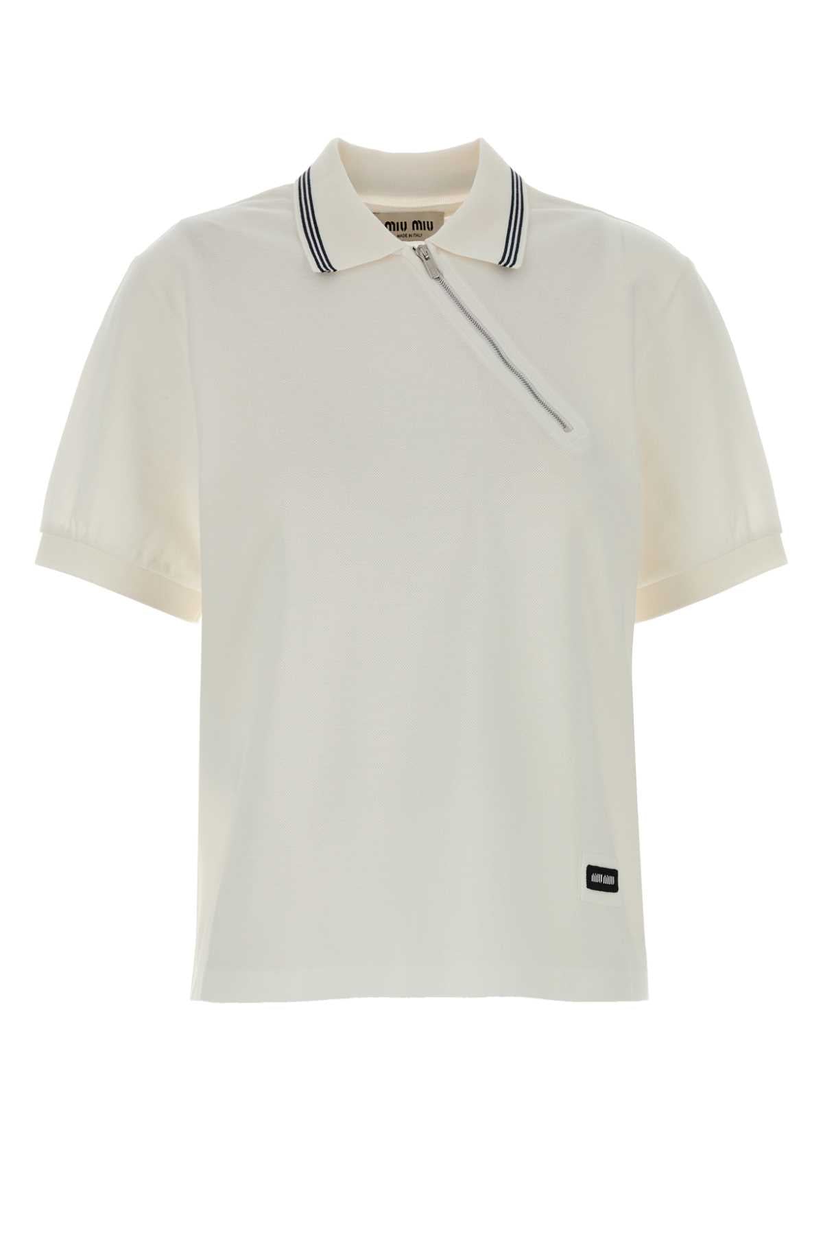 Miu Miu Women White Piquet Polo Shirt MIU MIU