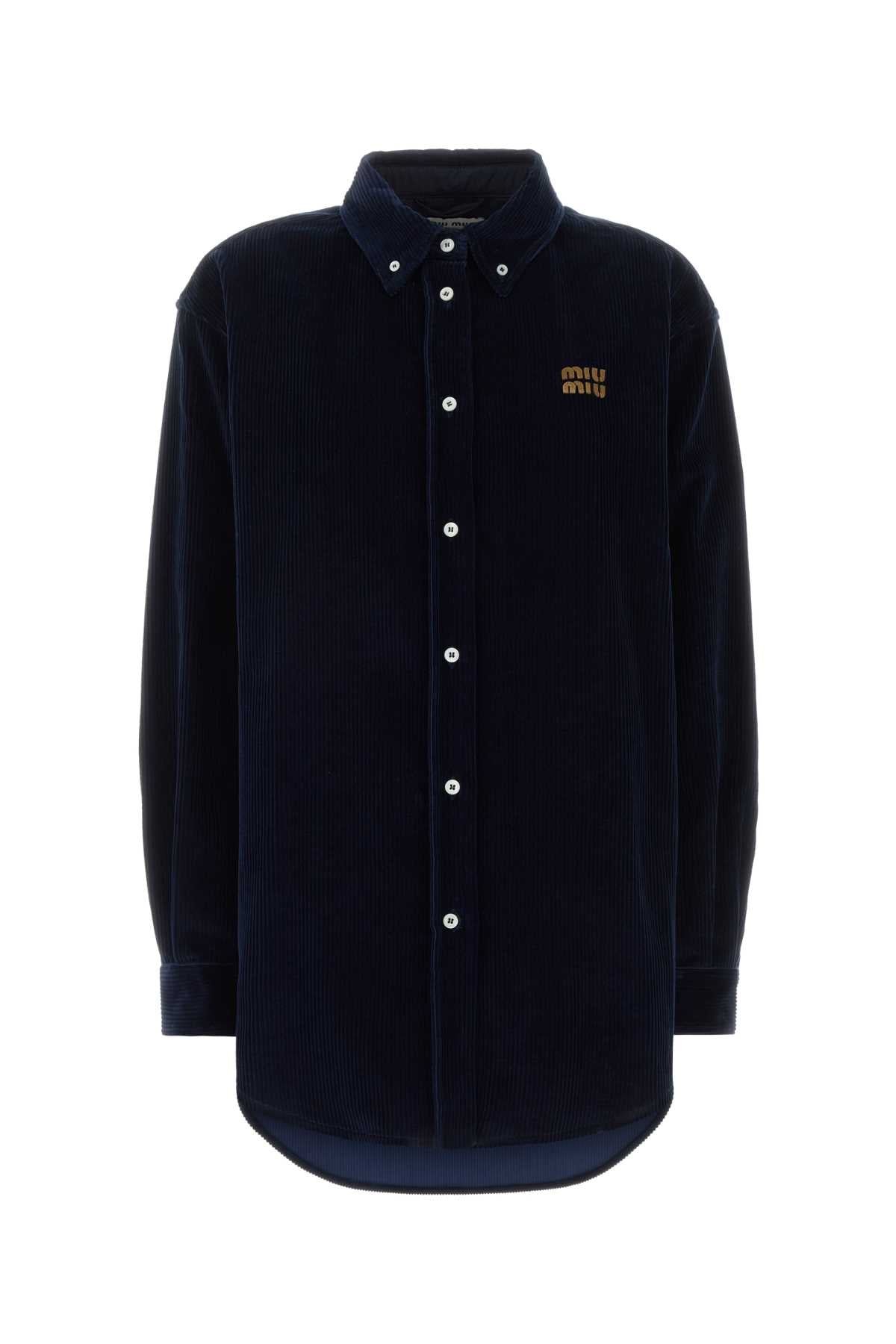 Miu Miu Women Dark Blue Corduroy Shirt MIU MIU