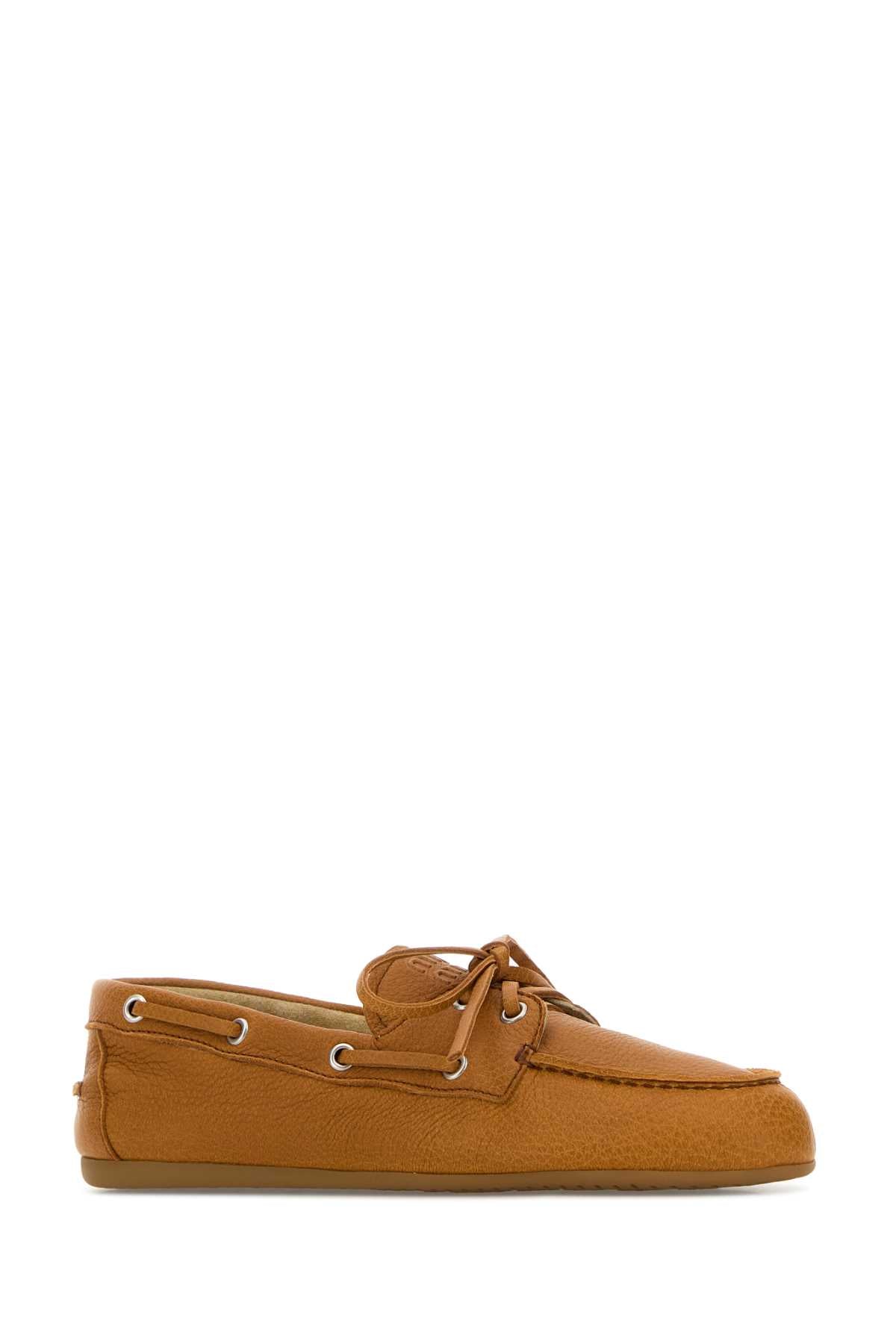 Miu Miu Women Orange Leather Loafers MIU MIU