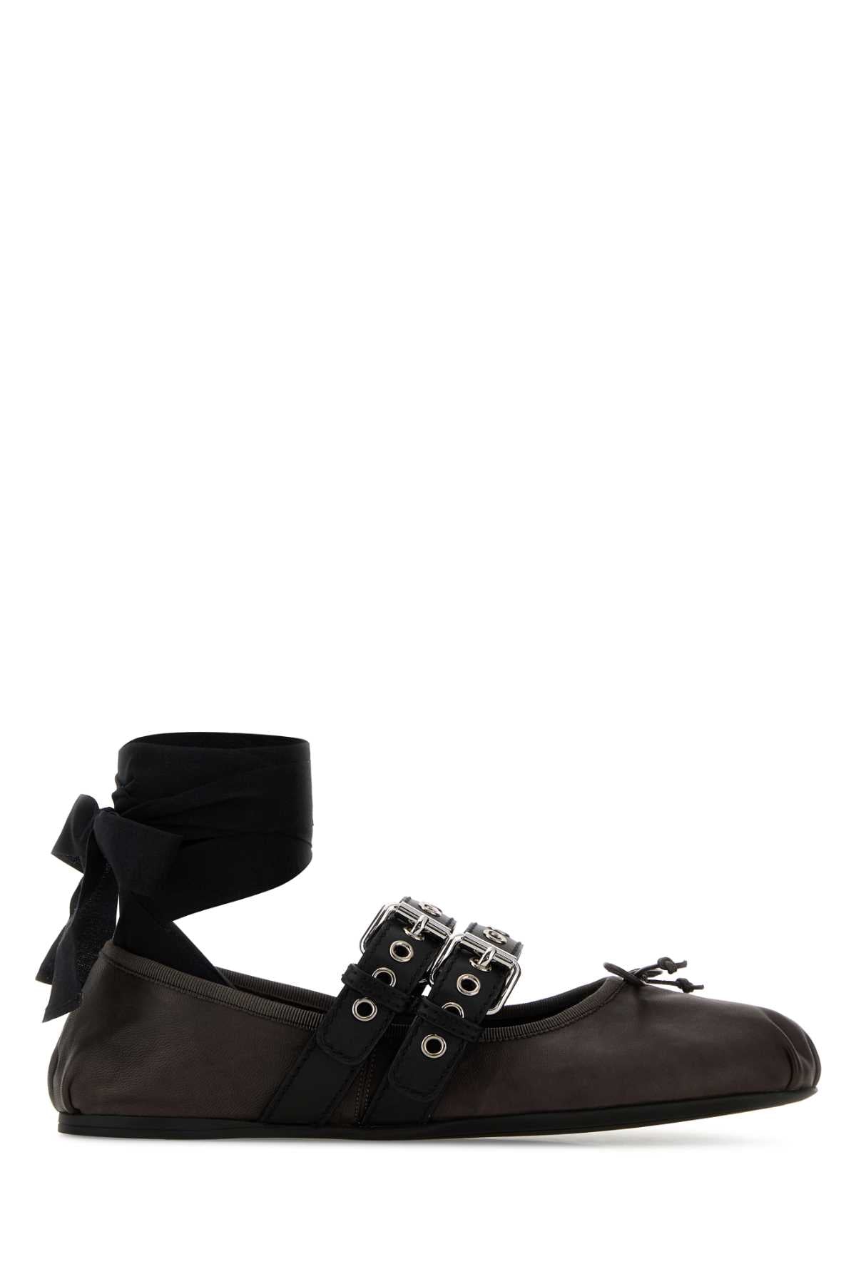 Miu Miu Women Dark Brown Leather Ballerinas MIU MIU