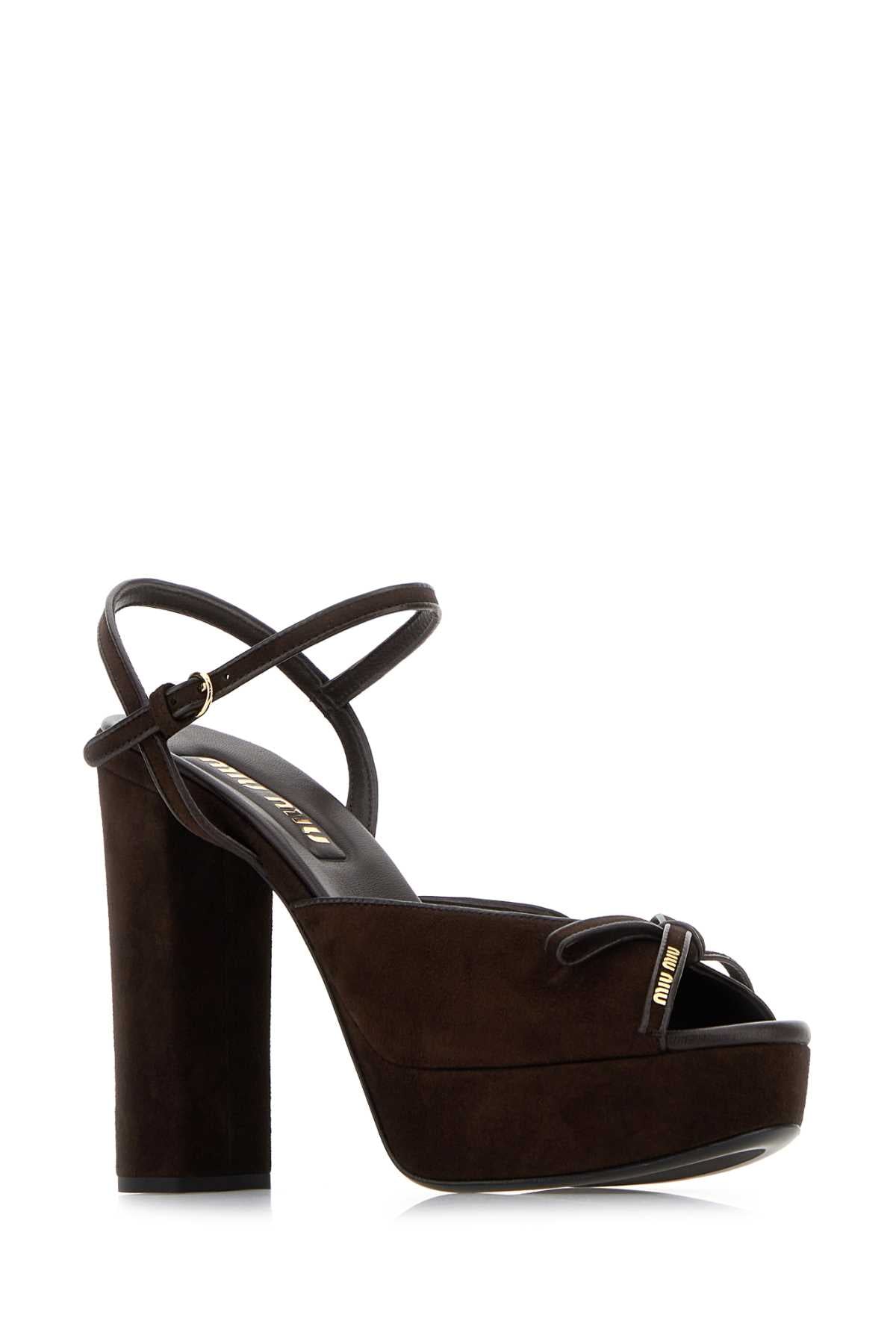 Miu Miu Women Dark Brown Suede Sandals MIU MIU