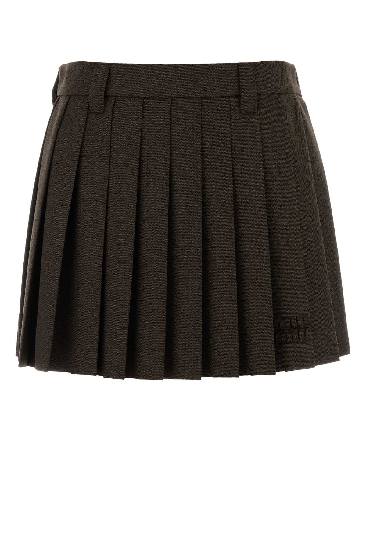 Miu Miu Women Chocolate Wool Mini Skirt MIU MIU