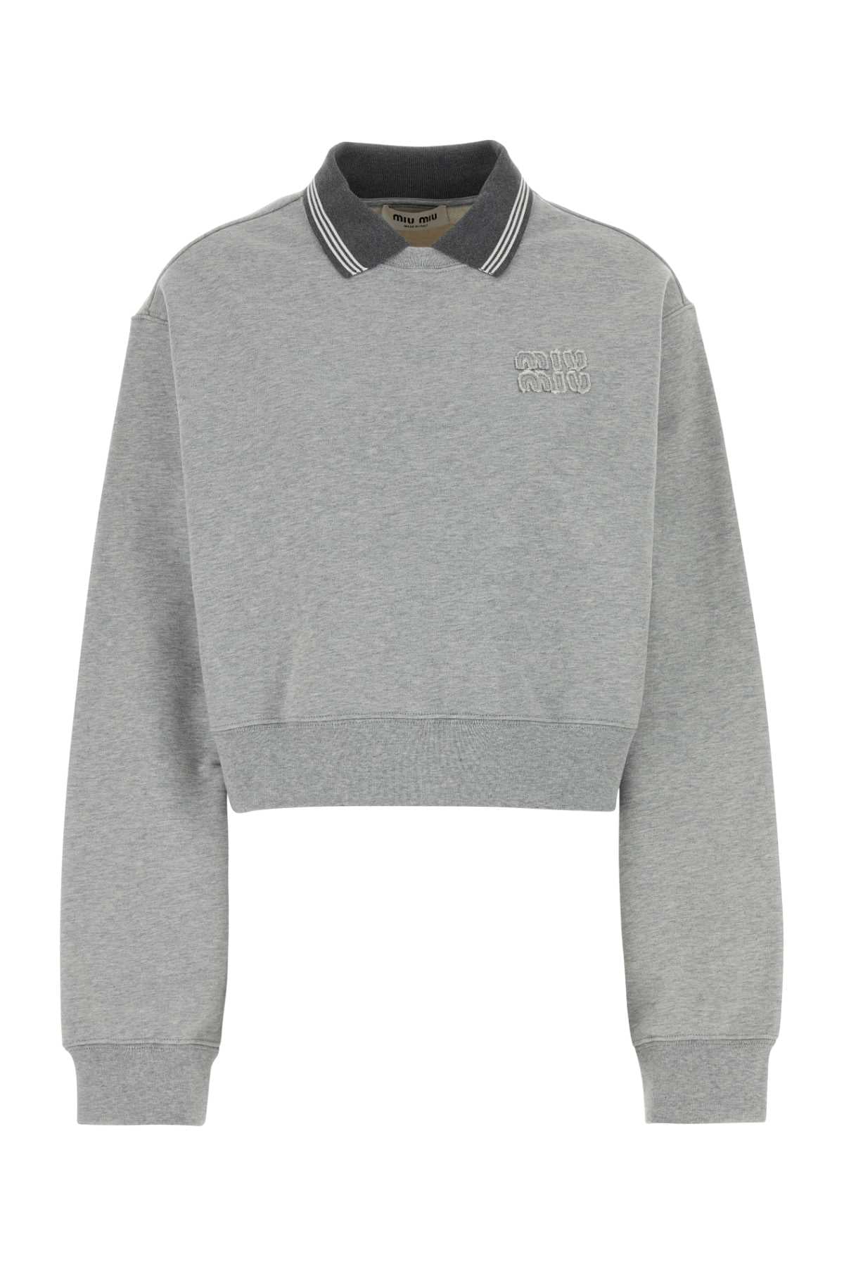 Miu Miu Women Melange Grey Cotton Oversize Sweatshirt MIU MIU