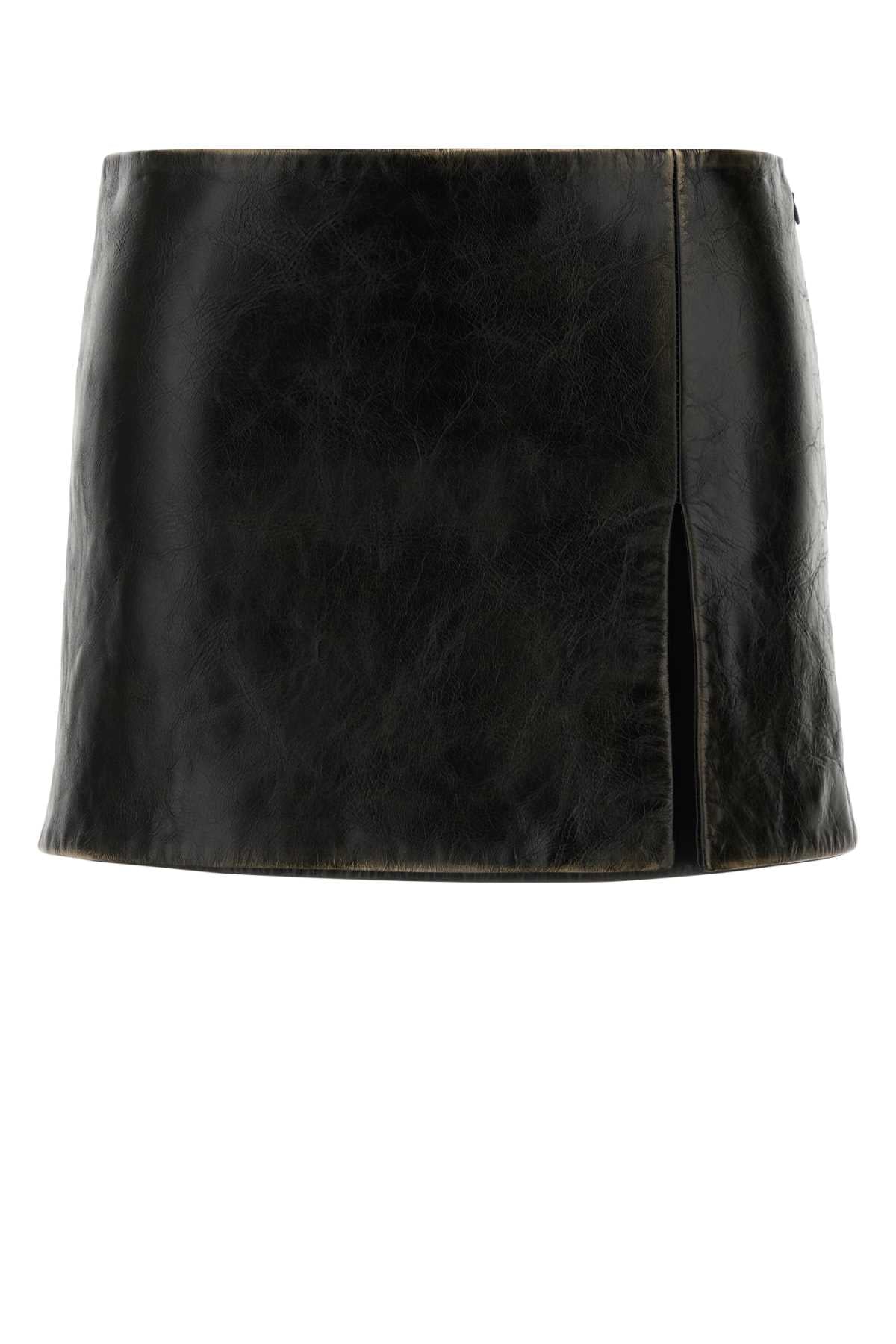 Miu Miu Women Black Leather Mini Skirt MIU MIU