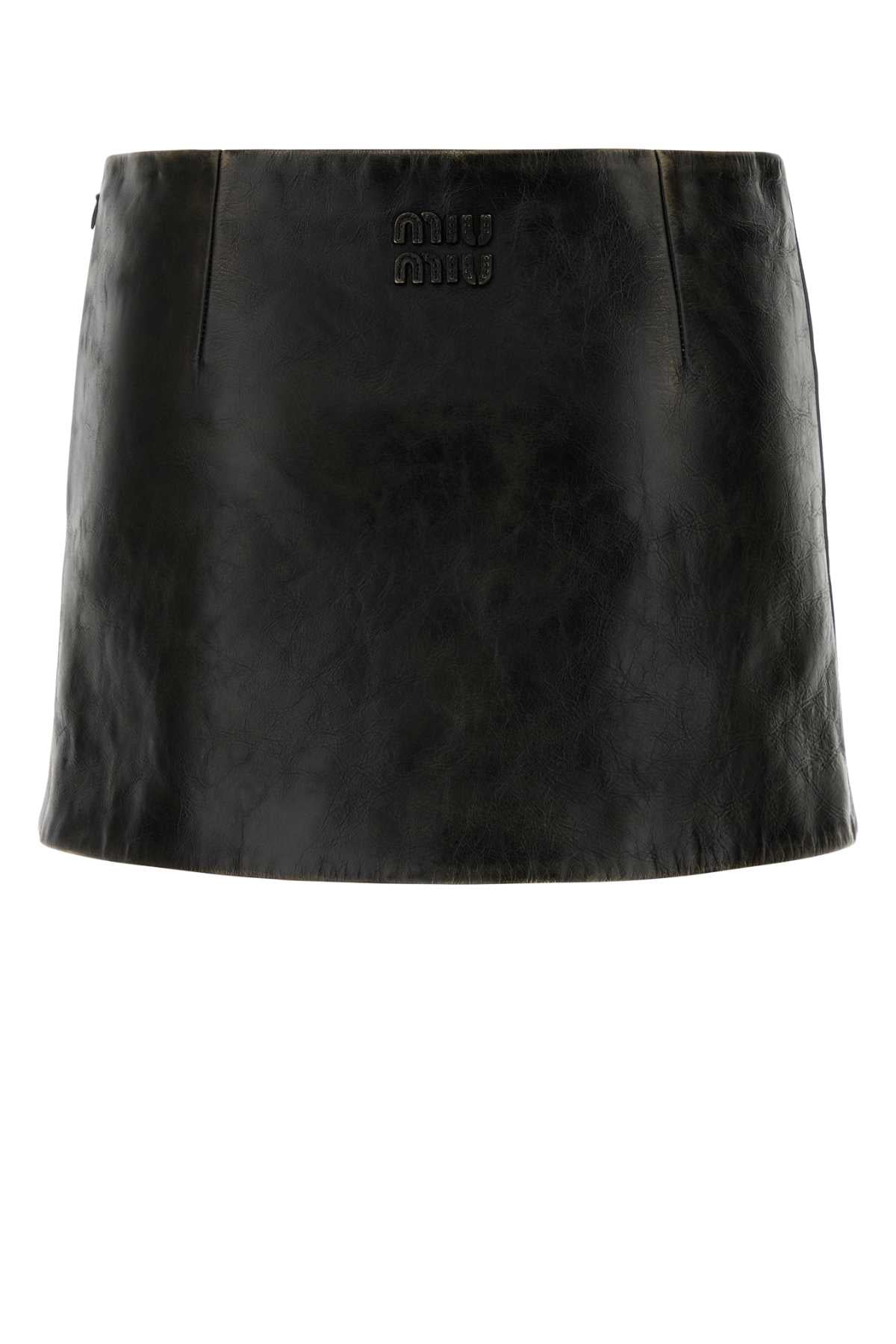 Miu Miu Women Black Leather Mini Skirt MIU MIU