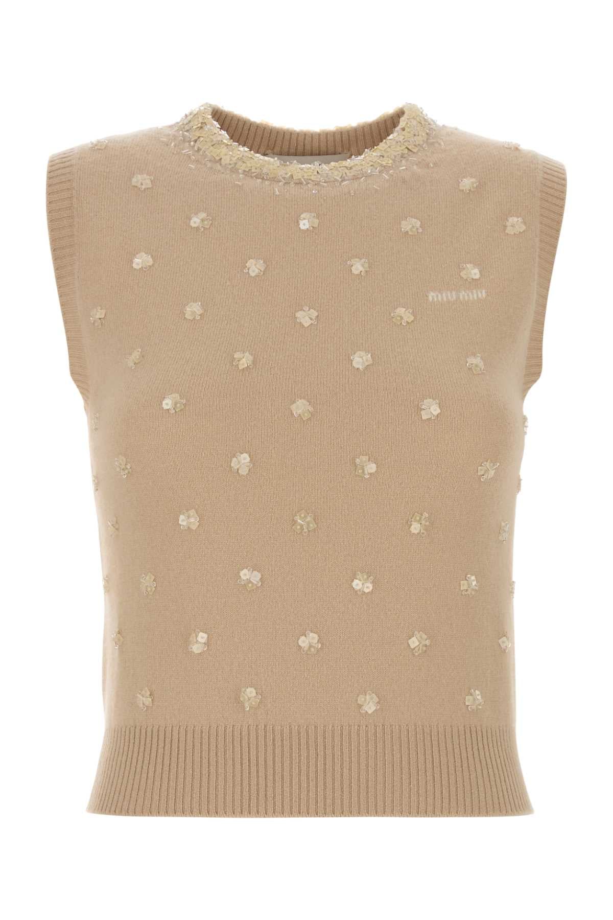 Miu Miu Women Sand Cashmere Vest MIU MIU