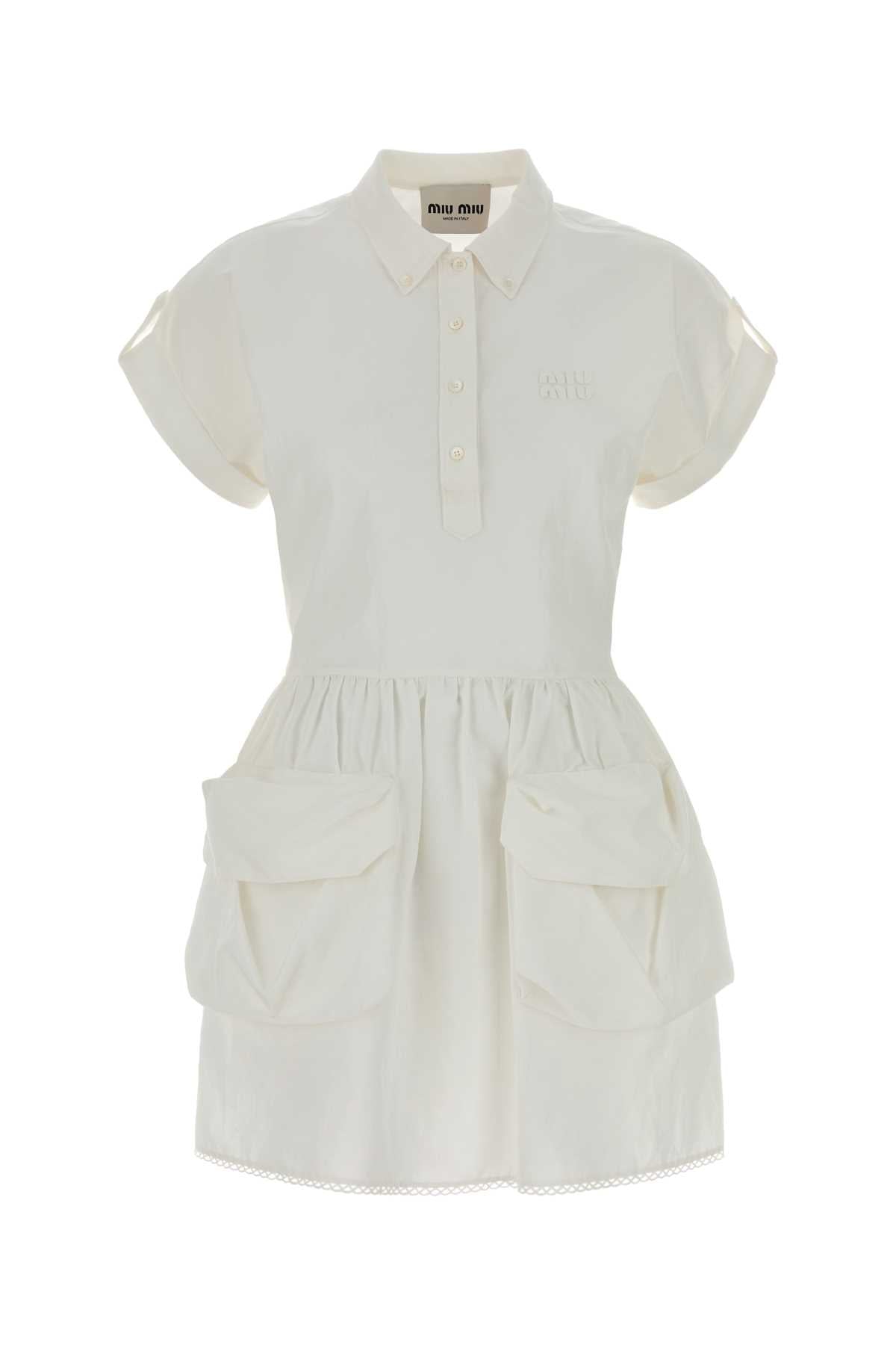 Miu Miu Women White Cotton Blend Dress MIU MIU